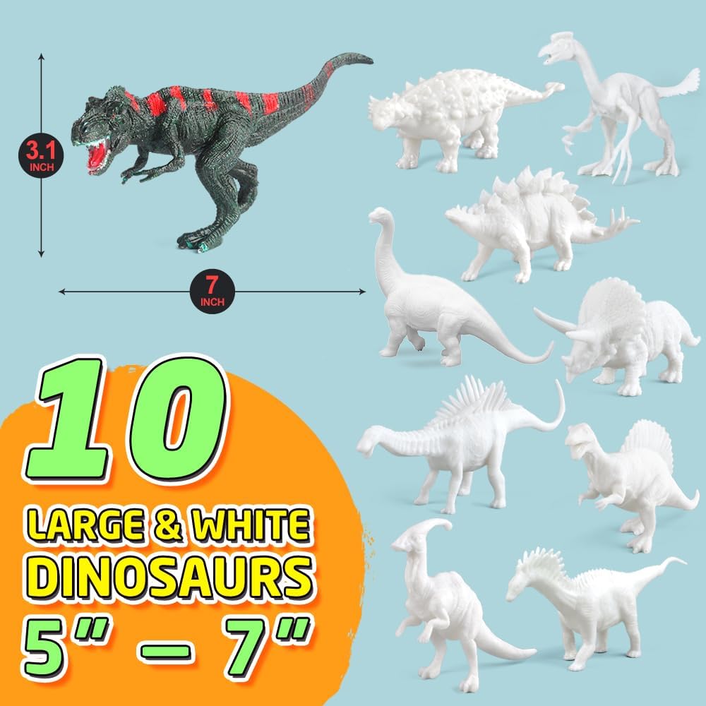 BAODLON Kids Arts Crafts Set Dinosaur Toy Painting Kit - 10 Dinosaur Figurines, Decorate Your Dinosaurs, Create a Dino World Painting Toys Gifts for 5, 6, 7, 8 Year Old Boys Kids Girls Toddlers