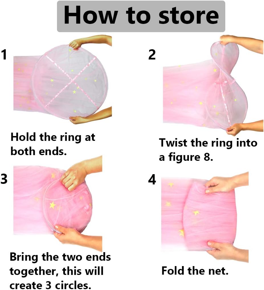 BCBYou Bed Canopy Mosquito Net with Fluorescent Stars Glow in Dark for Baby, Kids, and Adults, for Cover The Baby Crib, Kid Bed, Girls Bed Or Full Size Bed (Pink)