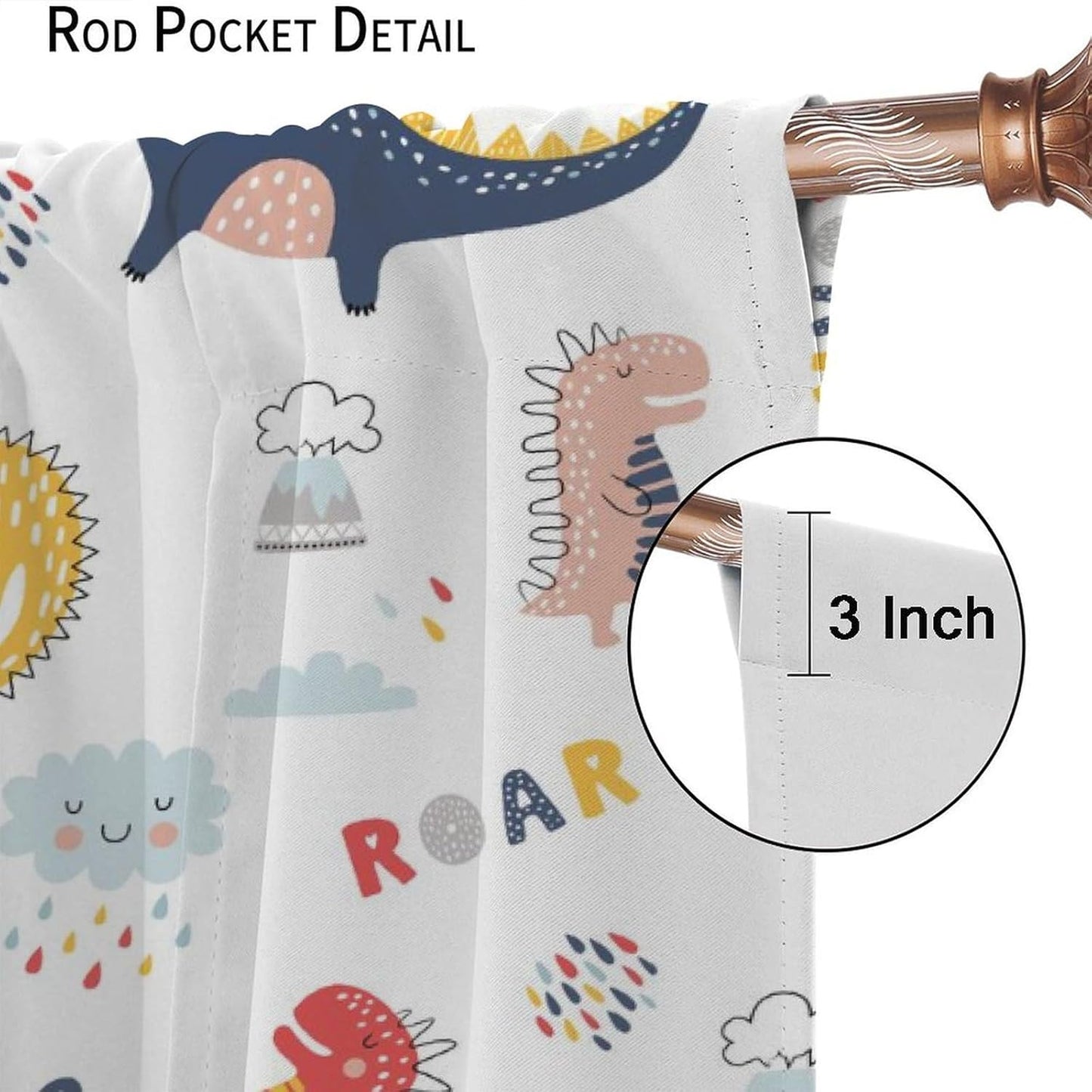 Cartoon Dinosaur Curtains for Kids Boys Girls Home Decor Colorful Cute Dino Animals Print Pattern Rod Pocket Blackout Window Drapes for Nursery Baby Bedroom Playroom W36xL63in 2 Panels