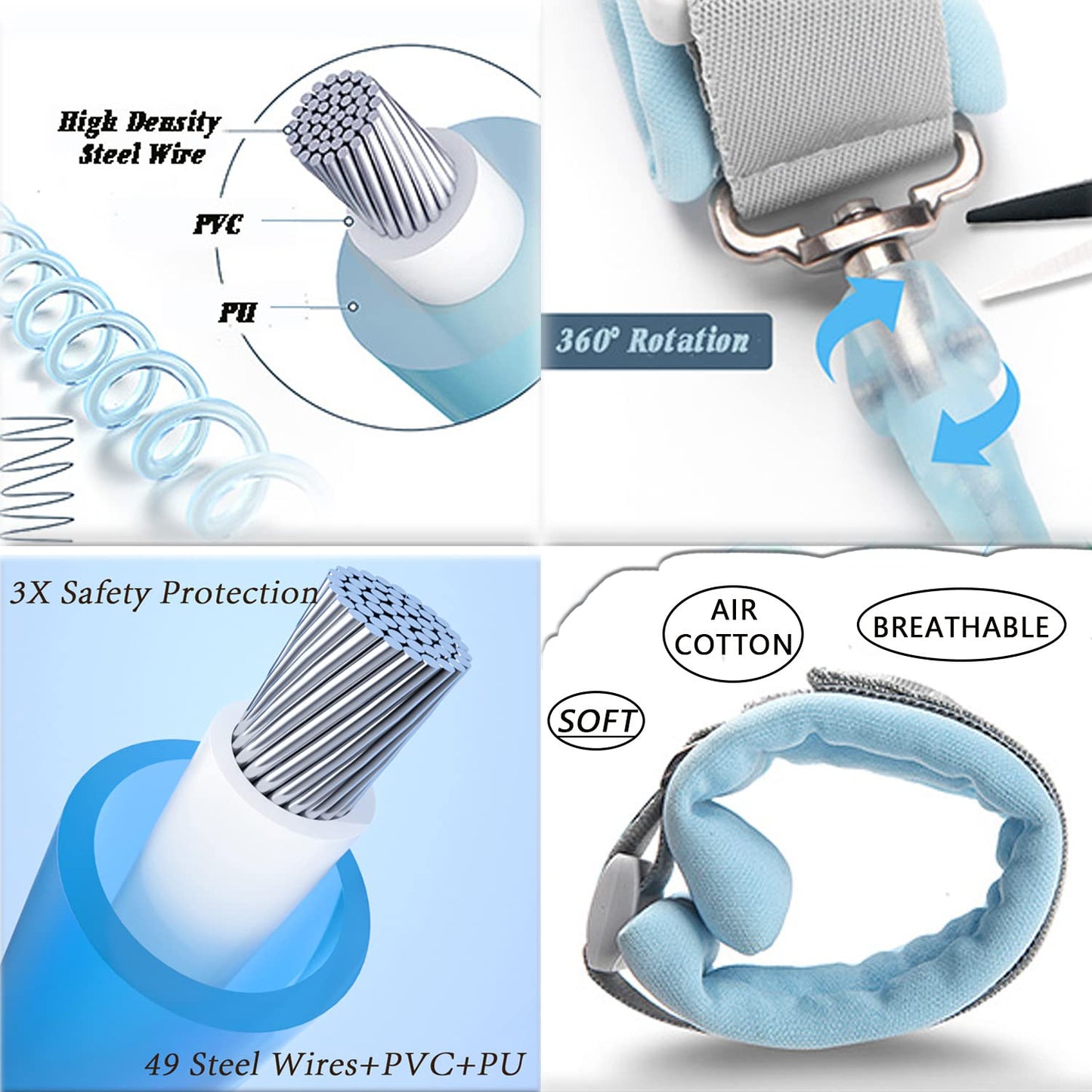 Toddlers Leash + Anti Lost Wrist Link Child Kids Safety Harness Kids Walking Wristband Assistant Strap Belt for Boys Pink Christmas Gift (Purplish Blue)