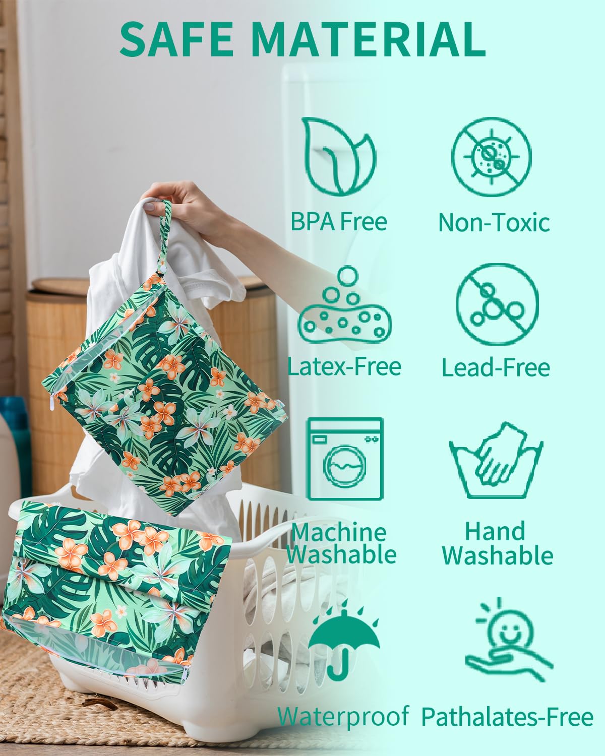 babygoal Wet Bags 3 Pack, Waterproof Travel Dry Bags for Baby Diapers, Beach, Pool, Gym, Swimsuits, Food Storage and Wet Clothes-Hawaii Flower Design