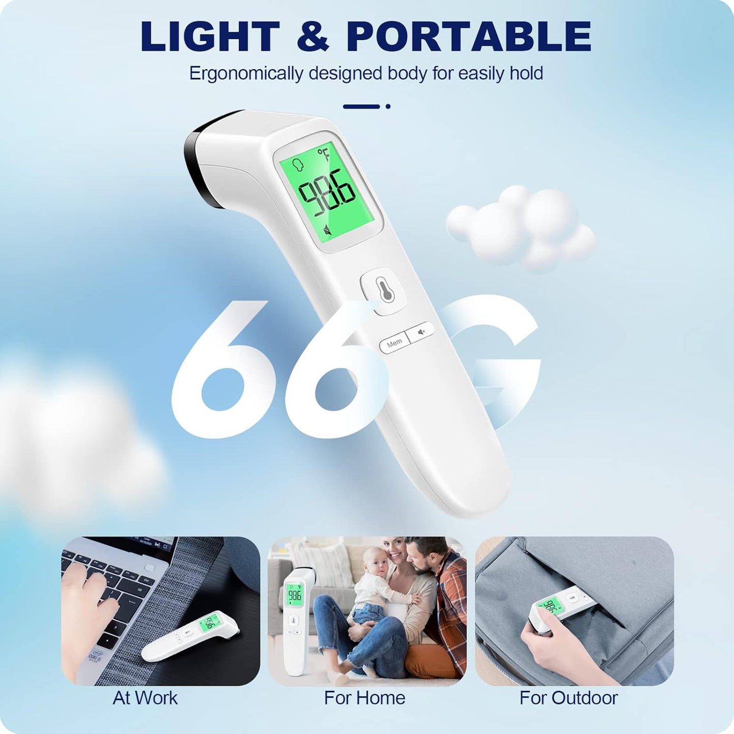 No-Touch Thermometer for Adults and Kids, Accurate Digital Baby Thermometer, Fever Alarm & Silent Mode, 2 in 1 Forehead & Object Mode