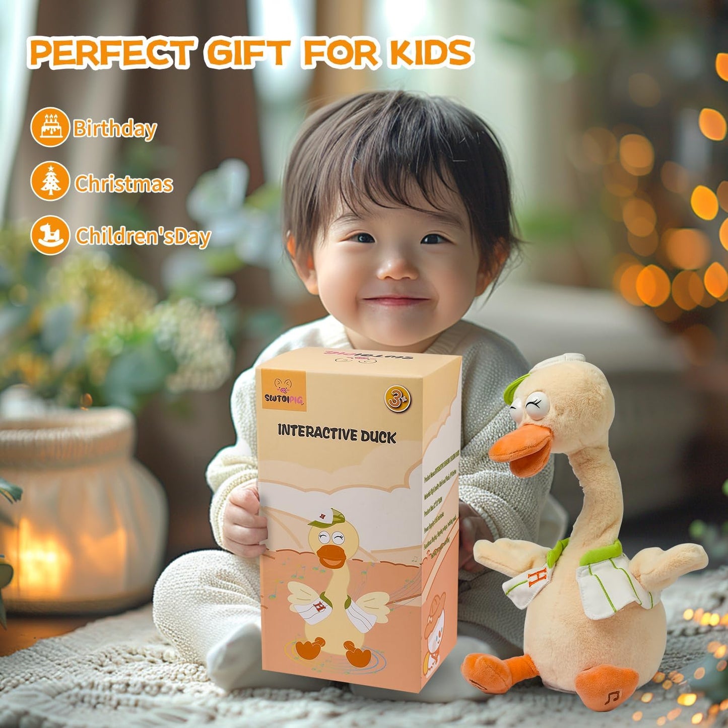 Talking Dancing Duck Toy Mimicking Recording Plush & Interactive Toy, Repeating What You Say, Neck Shaking Stuffed Toys, Talking Doll for Birthday Kids Gift for Boy & Girl