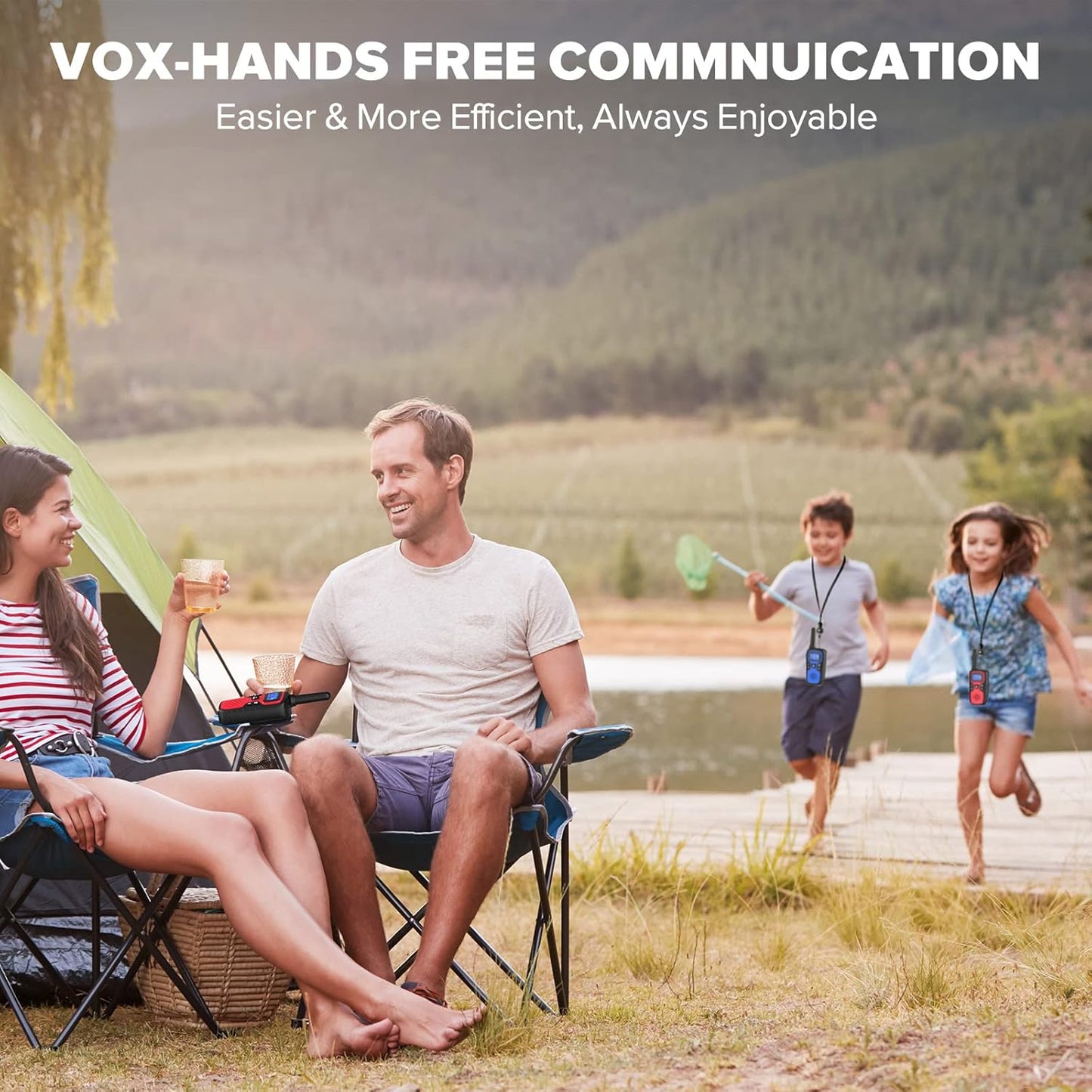 Wishouse Walkie Talkies for Kids Adults - Long Range Rechargeable 2 Way Radios,Gift,Hiking Accessories Camping Gear with Lamp,SOS Siren,NOAA Weather Alert,VOX,Easy to Use Red Blue 2 Pack