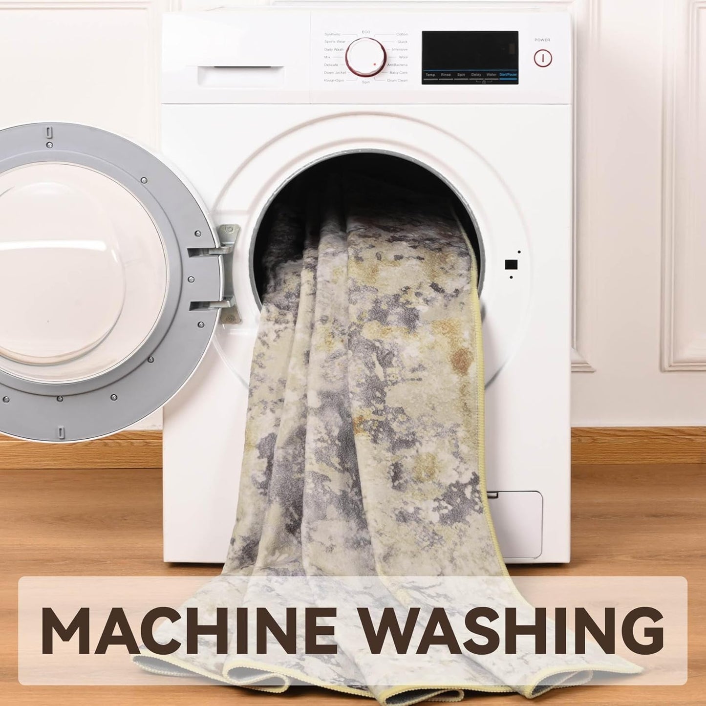 Living Room Rugs 6x9 Beige Washable Area Rug, Abstract Modern Bedroom Rugs Non Slip Stain Resistant Neutral Large Carpet for Nursery, Dining, Kids Playroom, Dining Room, Office