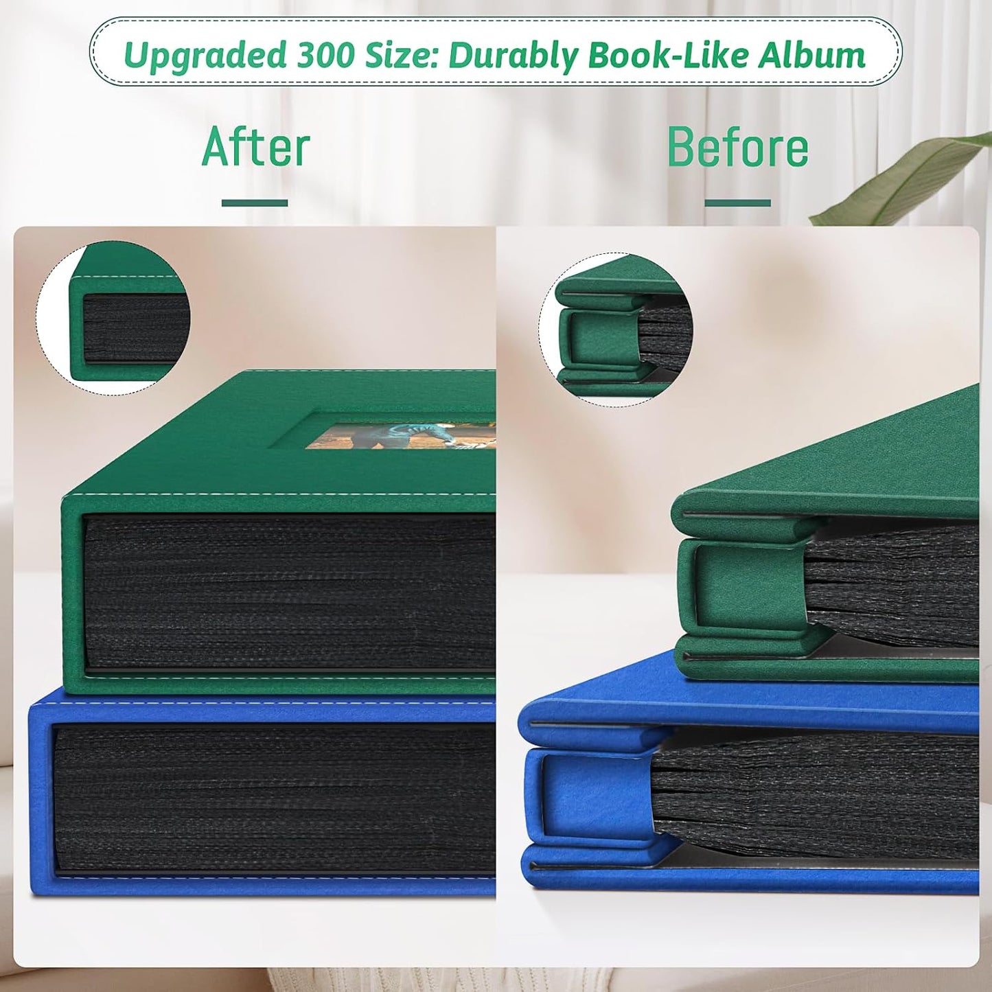 Popotop Photo Album 4x6 300 Pockets with Leather Hardcover Cover, Small Photo Album Holder Book with 50Pcs Pages for Family Travel Wedding Baby Gifts