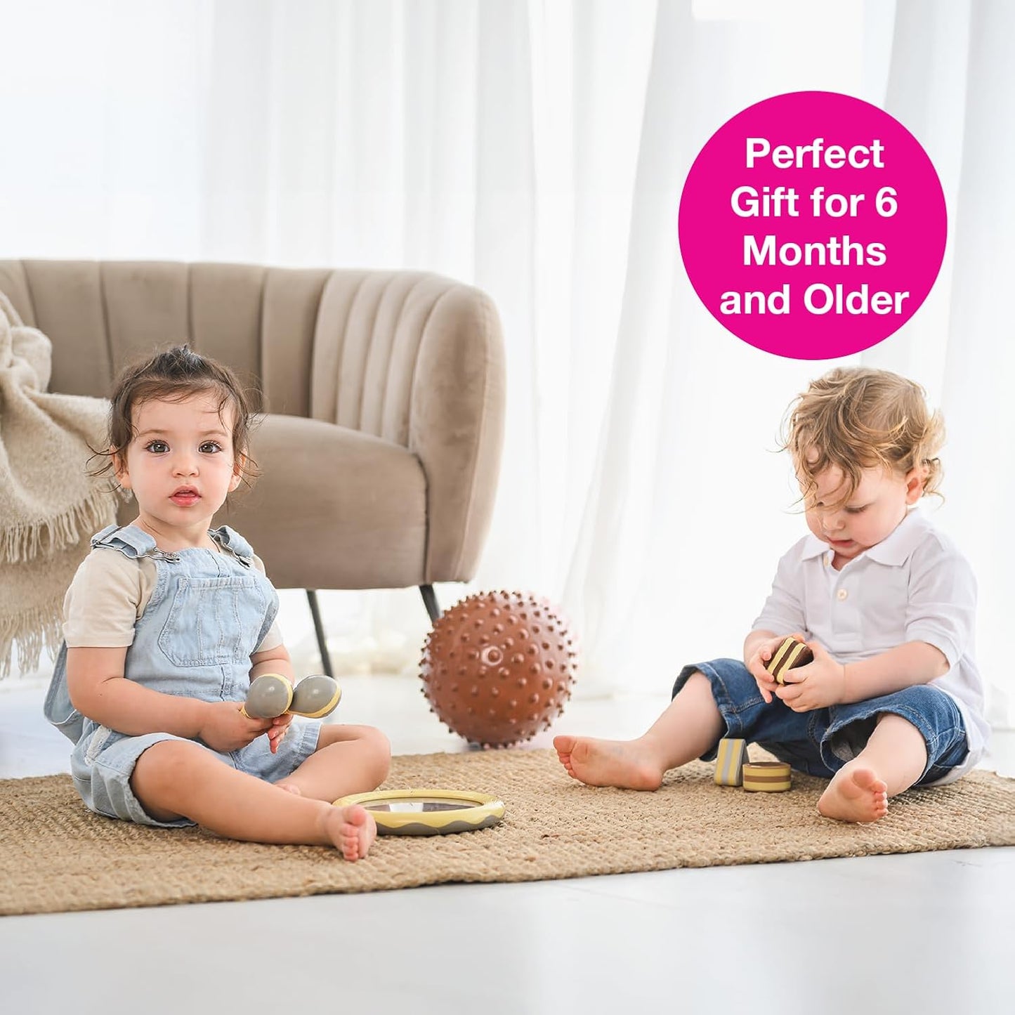 Edushape Soothing Sounds Gift Set - Baby Musical Instruments & Toddler Music Set - Includes Hand Drum, Rain Stick, Shakers, Maracas - Interactive Baby Musical Toys for Kids & Toddlers 18 Months & Up