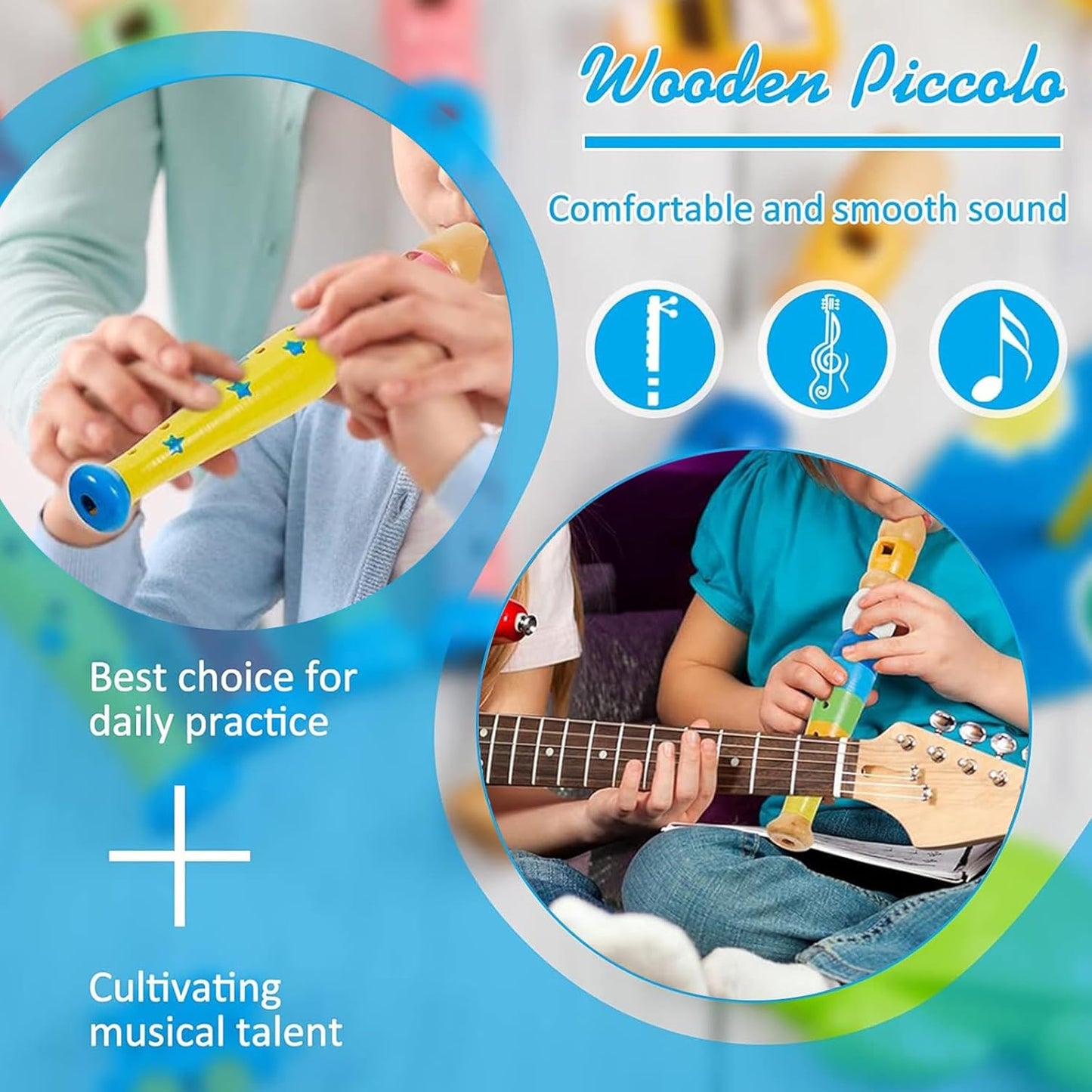 Yeshone 3 Pieces Small Wooden Recorders Wooden Flute Colorful Piccolo Flute for Music Education Sound Learning Musical Instrument, Random Colors(3 Pcs)