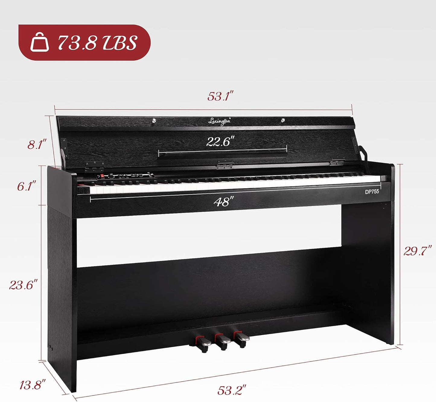 Lexington 88 Keys Weighted Digital Piano, Full Size Portable Hammer Action Electric Keyboard Piano for Beginners w/Furniture Stand, Power Adapter, Triple Pedals, Headphone Jack and Recording, Black