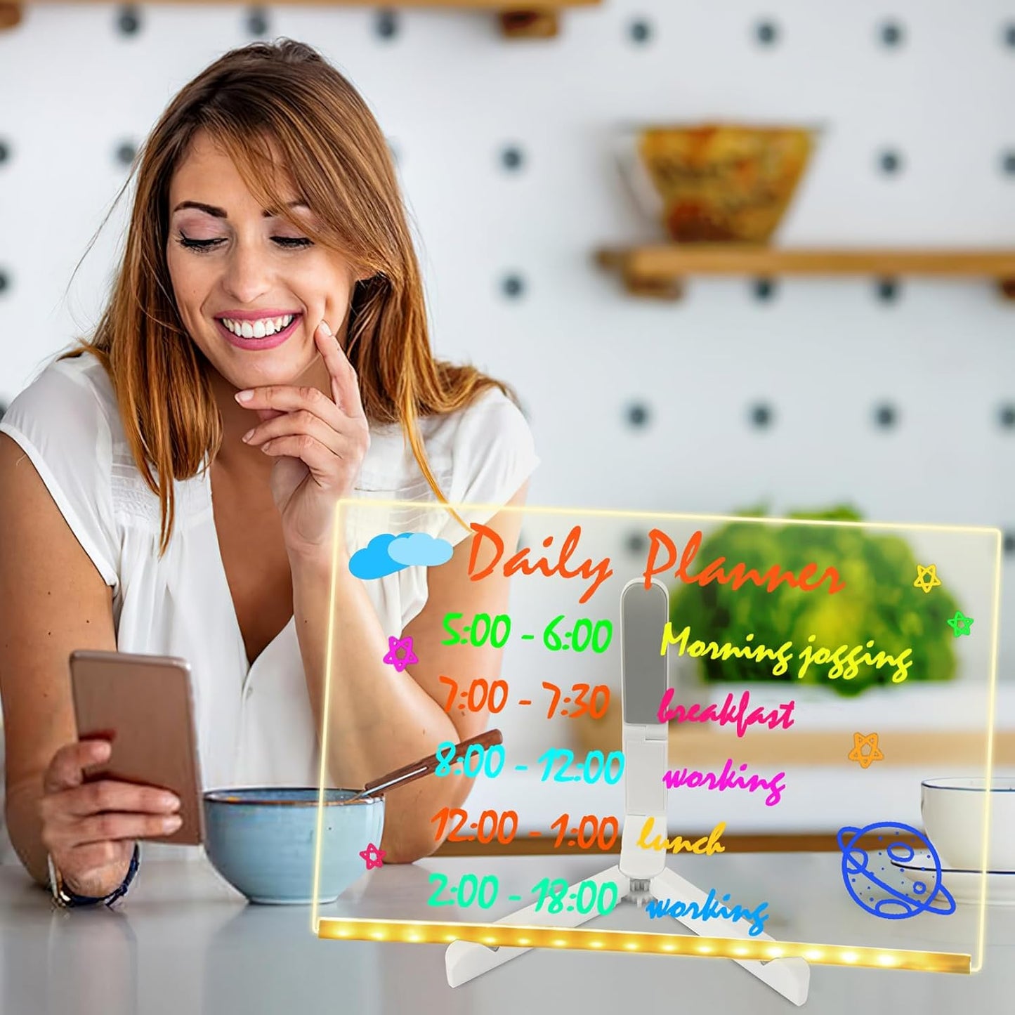 LED Note Board with Colors 12x 8inch, Glowing Acrylic Dry Erase Board with Light, Light up Acrylic Dry Erase Message Writing Board with 7 Markers Led Drawing Board for Holiday Gift