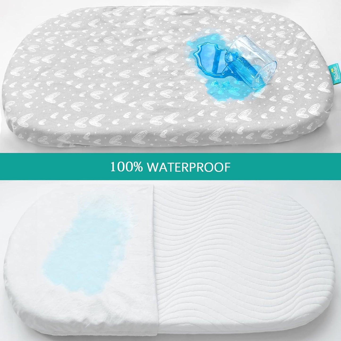 Waterproof Bassinet Sheets Fit for Miclassic, Baby Delight, TCBunny, Milliard, Dream On Me Traveler/Skylar and Other Bedside Sleeper Bassinet Mattress, 100% Organic Cotton, White Grey Print for Baby