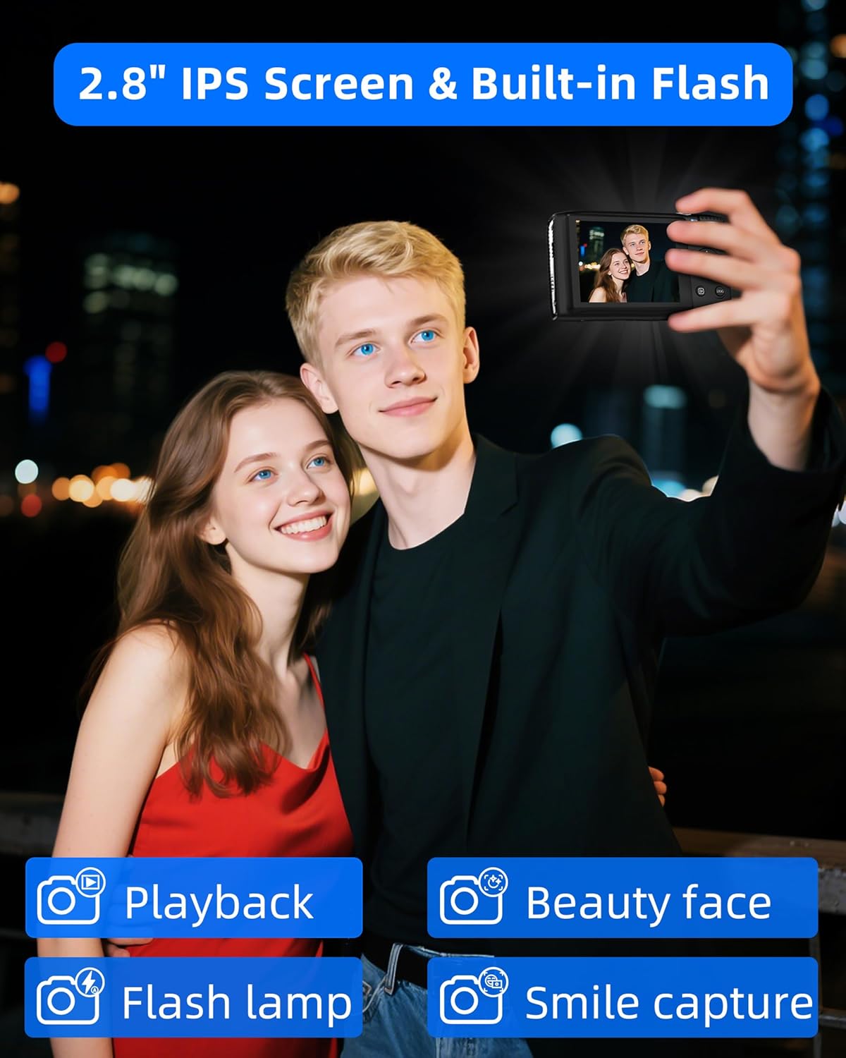 T TAKMLY Digital Camera 5K, Autofocus 16x Zoom 72MP Point and Shoot Cameras Compact Portable with Flash for Kids Boys Girls Teens Students, Anti Shake 2.8'' Screen, 64GB Card Include, White