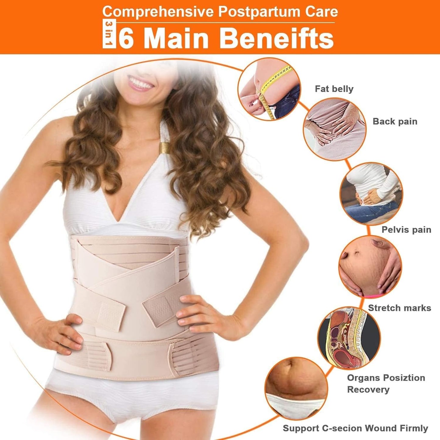 TiRain 3 in 1 Postpartum Belly Support Recovery Belly/Waist/Pelvis Belt C Section Postpartum Belly Wrap Band Corset waist trainer
