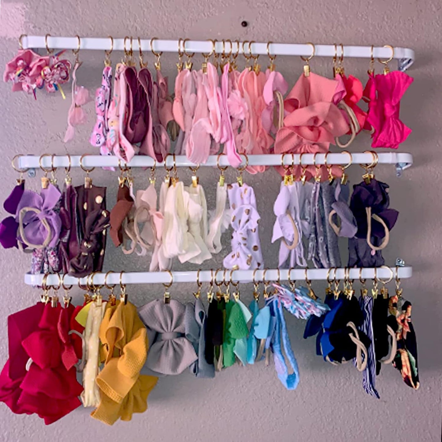 44 Pack Gold Curtain Rings with Clips, Curtain Hooks Hangers Clip Rings for Hanging Drapes Bows Hat, Drapery Rings 1 in I D, Fits up to 5/8 in Diameter Curtain Rod.