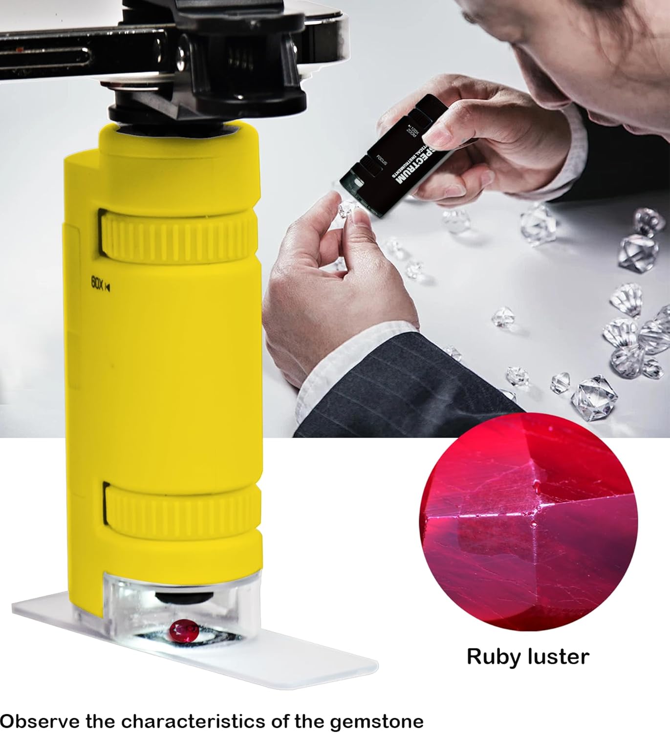 EasyMicro LED Lighted Pocket Microscope 60-120X Magnification Yellow Color