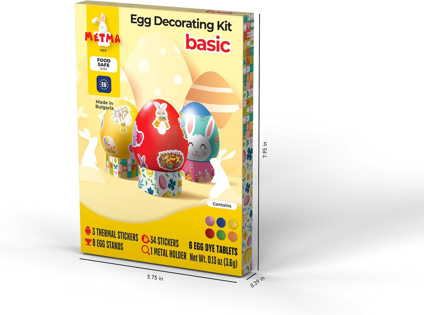 METMA 1999 Egg Decorating Kit Basic - Complete Decorative Eggs Set with Dye Tablets, Stickers, Egg Spinner, and More - Fun Easter Egg Dye Kit Arts and Crafts for Kids