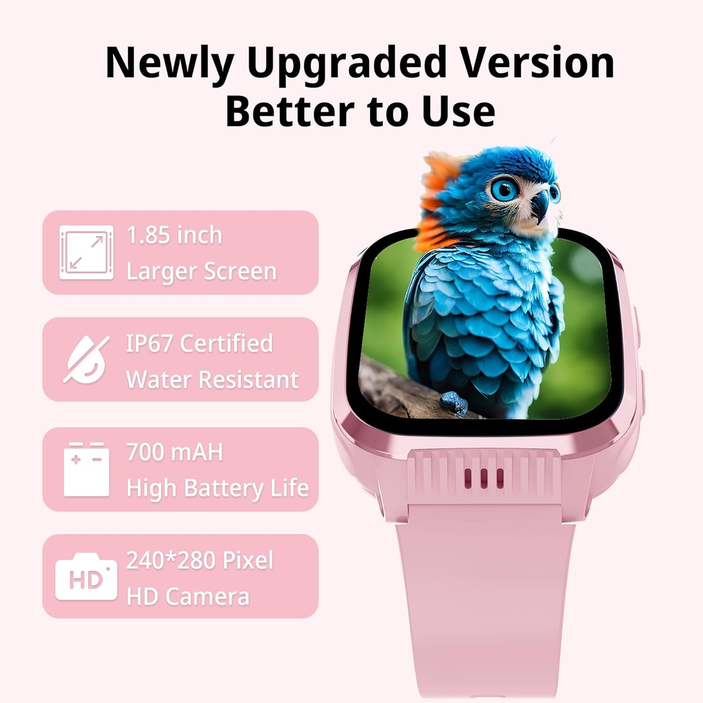 4G Kids Smart Watch with GPS Tracker, Kids Smart Watches Girls with Video Calling & Texting Voice Chat One-Key SOS Call Class Mode Pedometer Camera 12/24Hr GPS Watch for Kid Age 5-12(Pink)