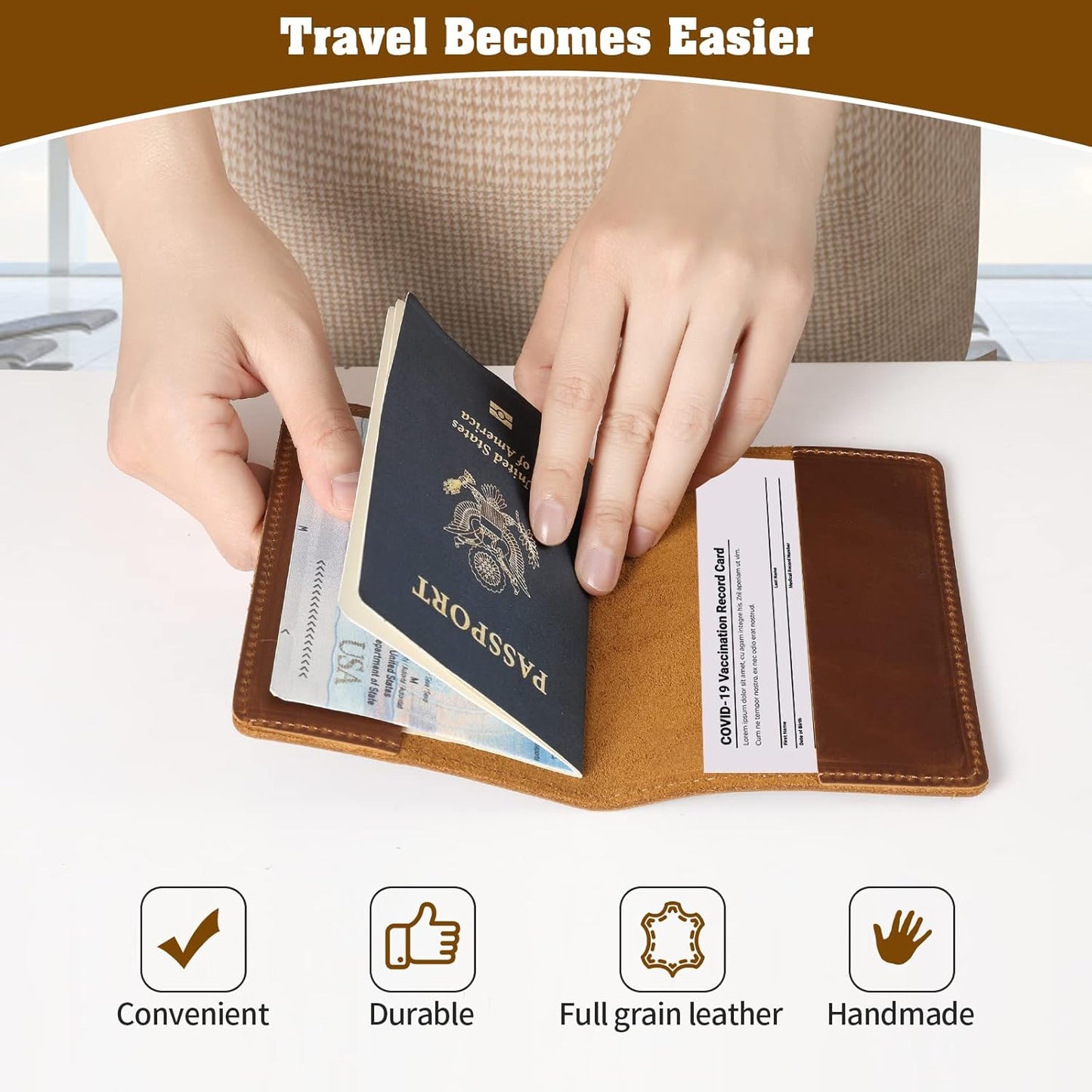 Jack&Chris Leather Passport Holder, Passport Travel Wallet Cover Case for Men Women, Leather Travel Documents Organizer Protector, JC105-Brown