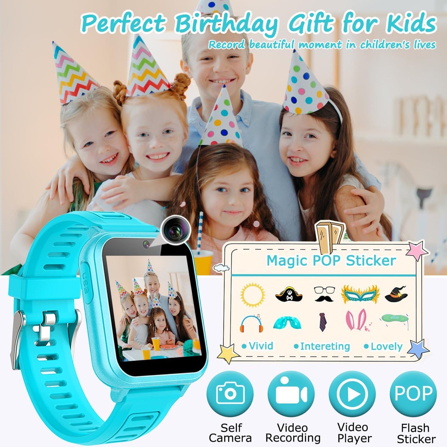 Kids Smart Watch Girls Gifts for Age 5-12, 24 Puzzle Games HD Touch Screen Watches with Video Camera Music Player Pedometer Flashlight 12/24 hr Birthday Gift 6 7 8 Year Old Girl Green