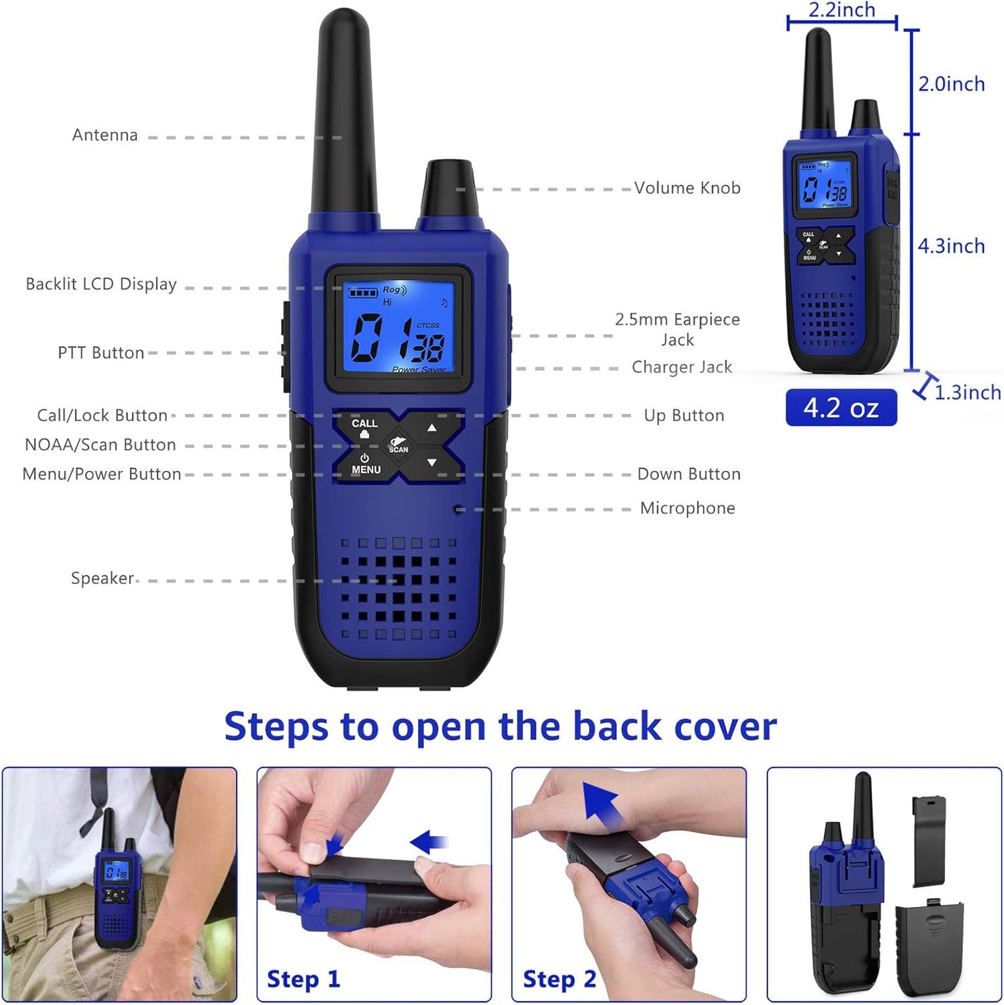 Walkie Talkies Rechargeable for Adults Long Range with Earpiece NOAA Weather Alert, Multi-purpose 2 Way Radio 6 Pack for Team Work Senior Care Kid Adventure Family Camping Hiking Skiing Cruise