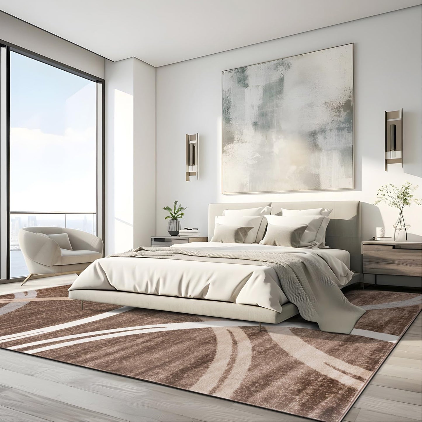 Rugshop Modern Wavy Circles Design Area Rug 10' x 14' Brown