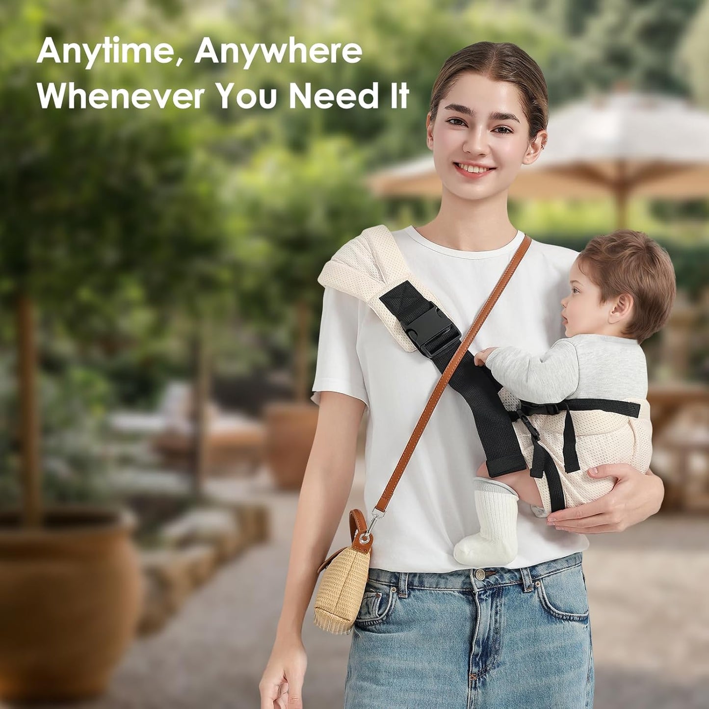 Toddler Sling Carrier, Easy to Wear Baby Carrier Sling 7-40 lbs, Adjustable Lightweight Baby Wrap Sling, Perfect Toddler Hip Carriers One Size Fits All, Beige Mesh