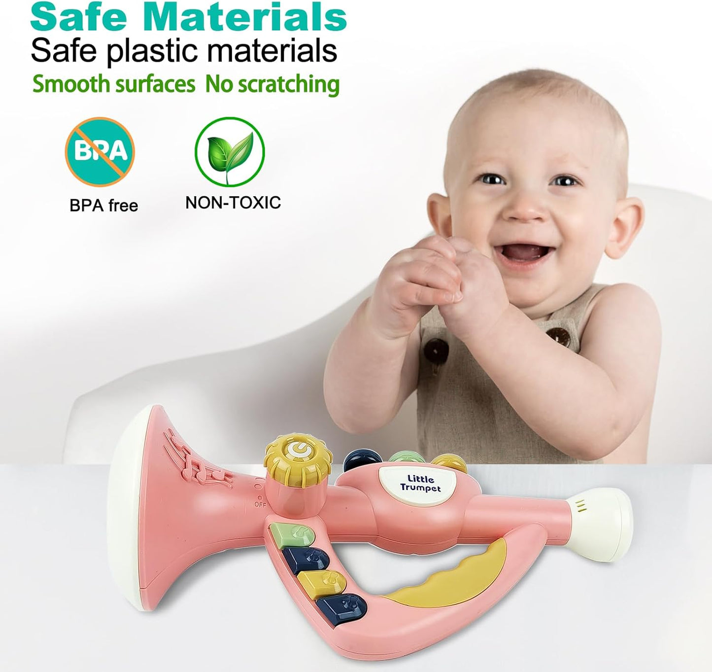 Musical Toys for Kids, Little Trumpet Toy for Toddlers, Blow Horn Baby Educational Toys, Infants Music Toy for Girls Boys Ages 1 2 3 Years Old (Pink)