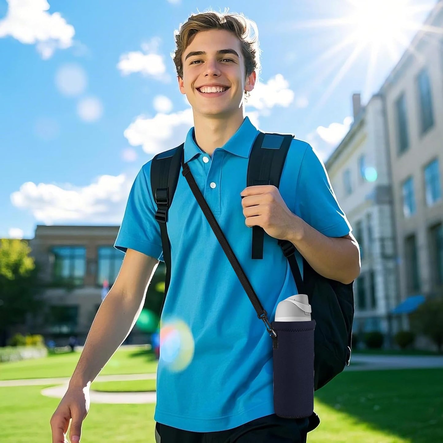 AUPET Water Bottle Sling Bag Carrier Crossbody Sleeve,Insulated Neoprene Bottle Case Holder Pouch Cover 500ML/17oz with Shoulder Strap for Walking Women Men