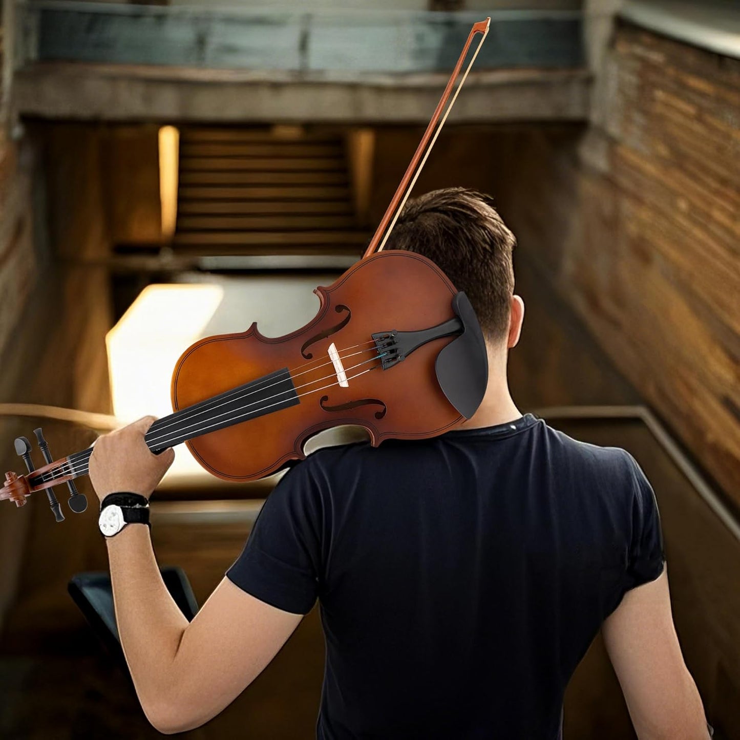 Poseidon 3/4 Violin Set for Beginner - Premium Handcraft Violin for Kids Adults with Hard Case, Bow, Rosin, Extra Violin Strings 3/4 Full Set, Shoulder Rest, Clip-on Tuners - Matte Brown