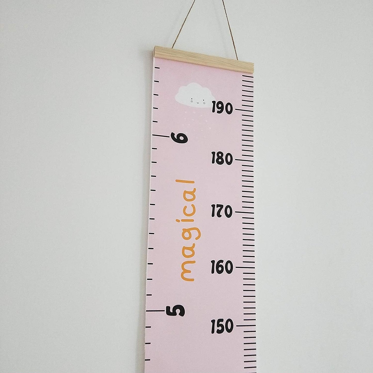 Kids Growth Chart, Wood Frame Fabric Canvas Height Measurement Ruler from Baby to Adult for Child's Room Decoration 7.9 x 79in (7.9 x 79in, Pink - Cloud)