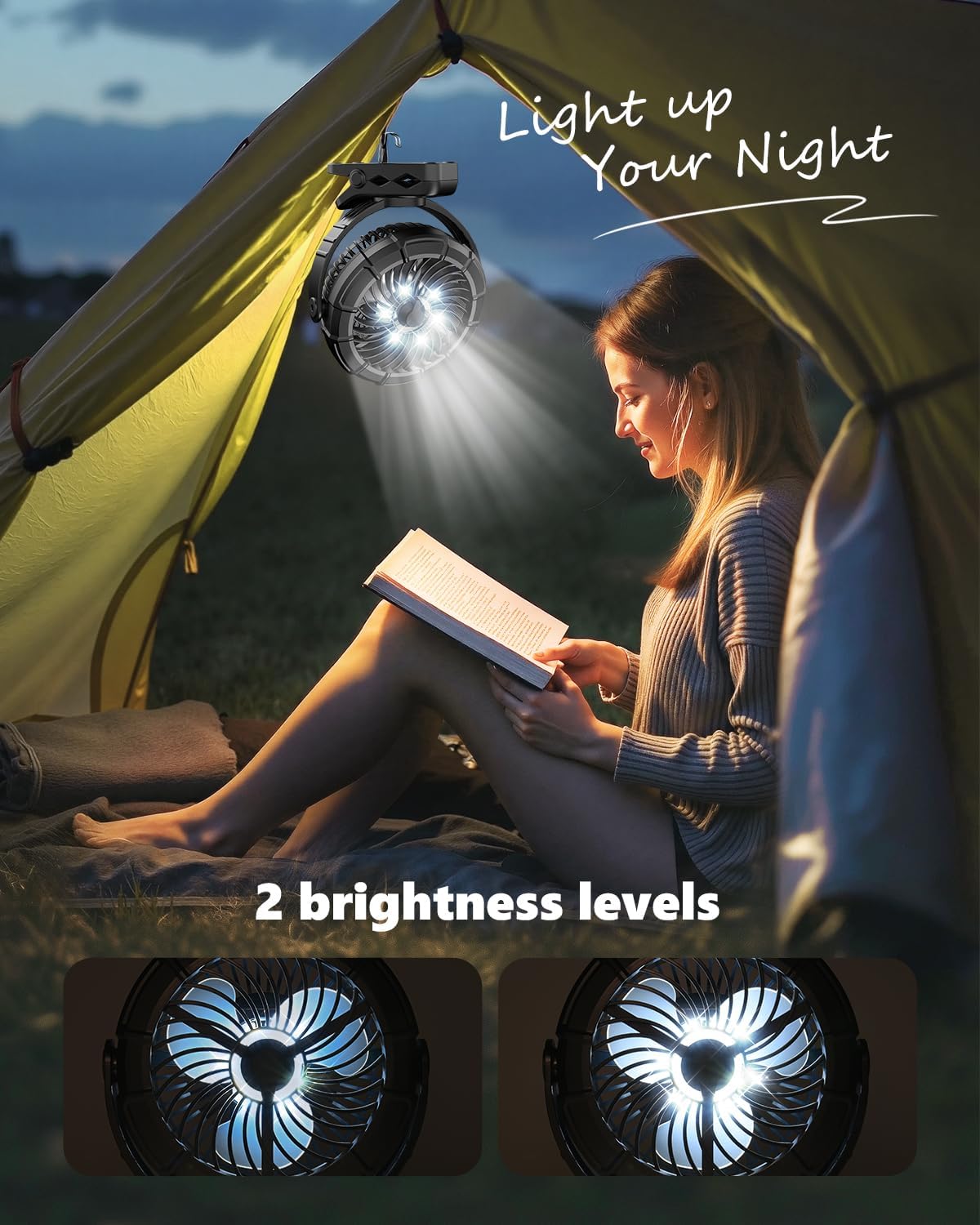 Ausic 3-in-1 Portable Clip on Fan with Misting & LED Lights & Hook, 100ML Baby Stroller Fan, 5200mAh Rechargeable Battery Operated & 360° Rotation & 3 Speeds for Table Outdoor Travel Camp Golf Cart