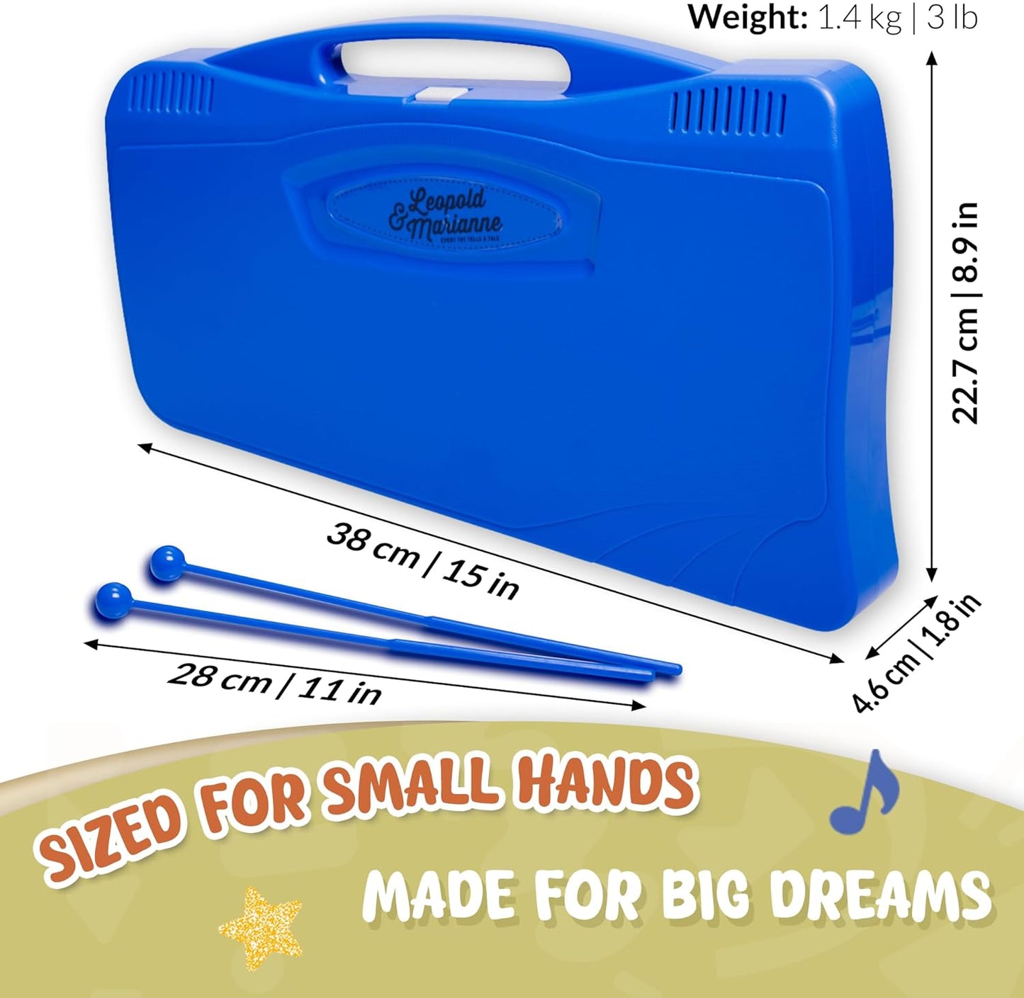 Leopold & Marianne | Xylophone for Kids Ages 5-9 | Kids Musical Instrument | Glockenspiel 25 Notes Chromatic | Color Metal Keys | Music Book Included, Play-Along Videos, Blue Carry Plastic Case