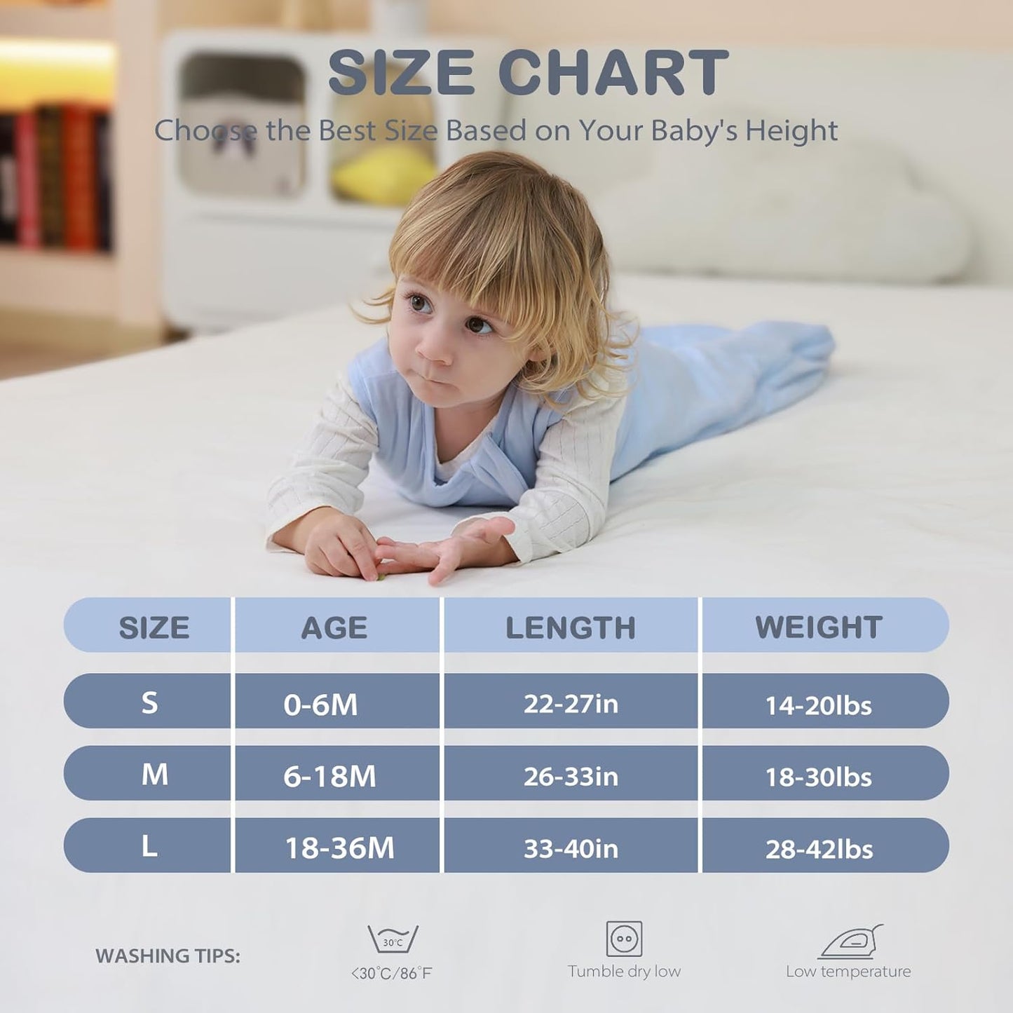 Mosebears Unisex Baby Sleep Sack 1.0 TOG, Supersoft Rayon Made from Bamboo Wearable Blanket with 2-Way Zipper (Fog Blue,6-18 Months)