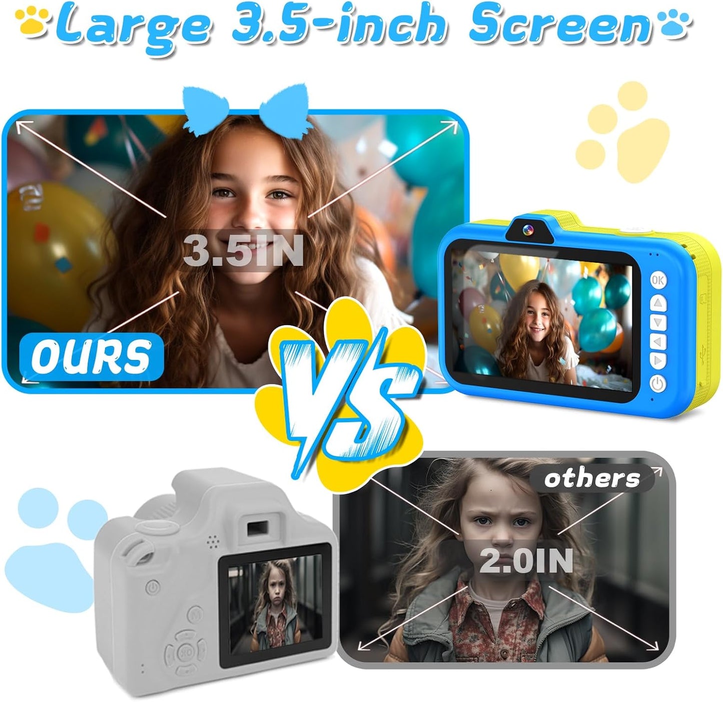 Kids Camera with Rotating Zoom Lens, 3.5” Large Screen, 1080P Kids Digital Camera with Flash,Selfie, 32GB Card, Toddler Toy Camera Christmas Birthday Gifts for Boys Girls 3-12 Years Old-Blue