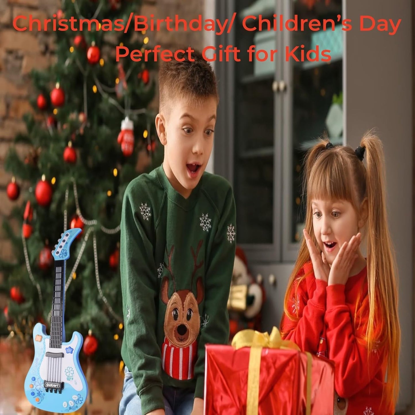 Kids Toddler Baby Childrens Electric Toy Guitar with Strap Ideal for 3 4 5 7 8 Year Old Boys Girls Gifts(Blue)