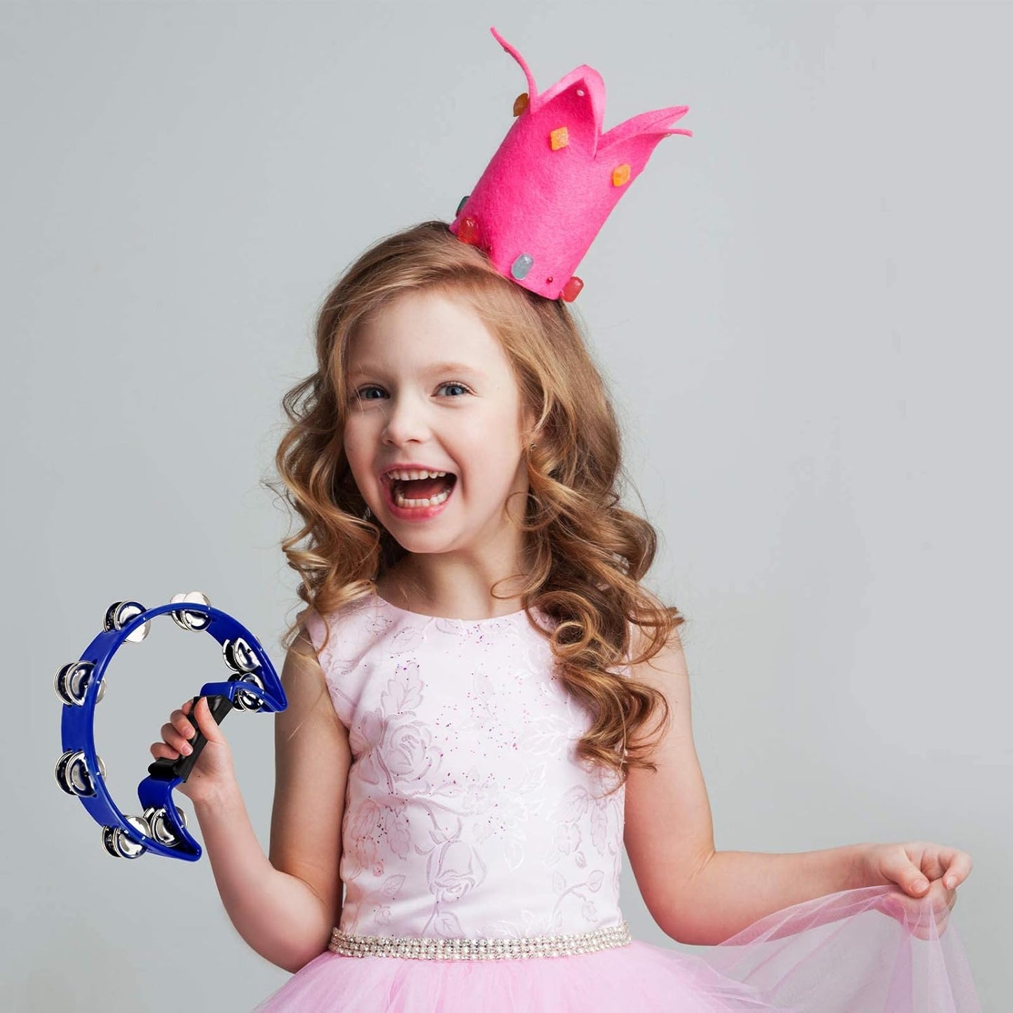 EastRock Tambourine Metal Jingles Hand Held Percussion Half Moon Tambourine for Kids, Adults, KTV, Party BLUE