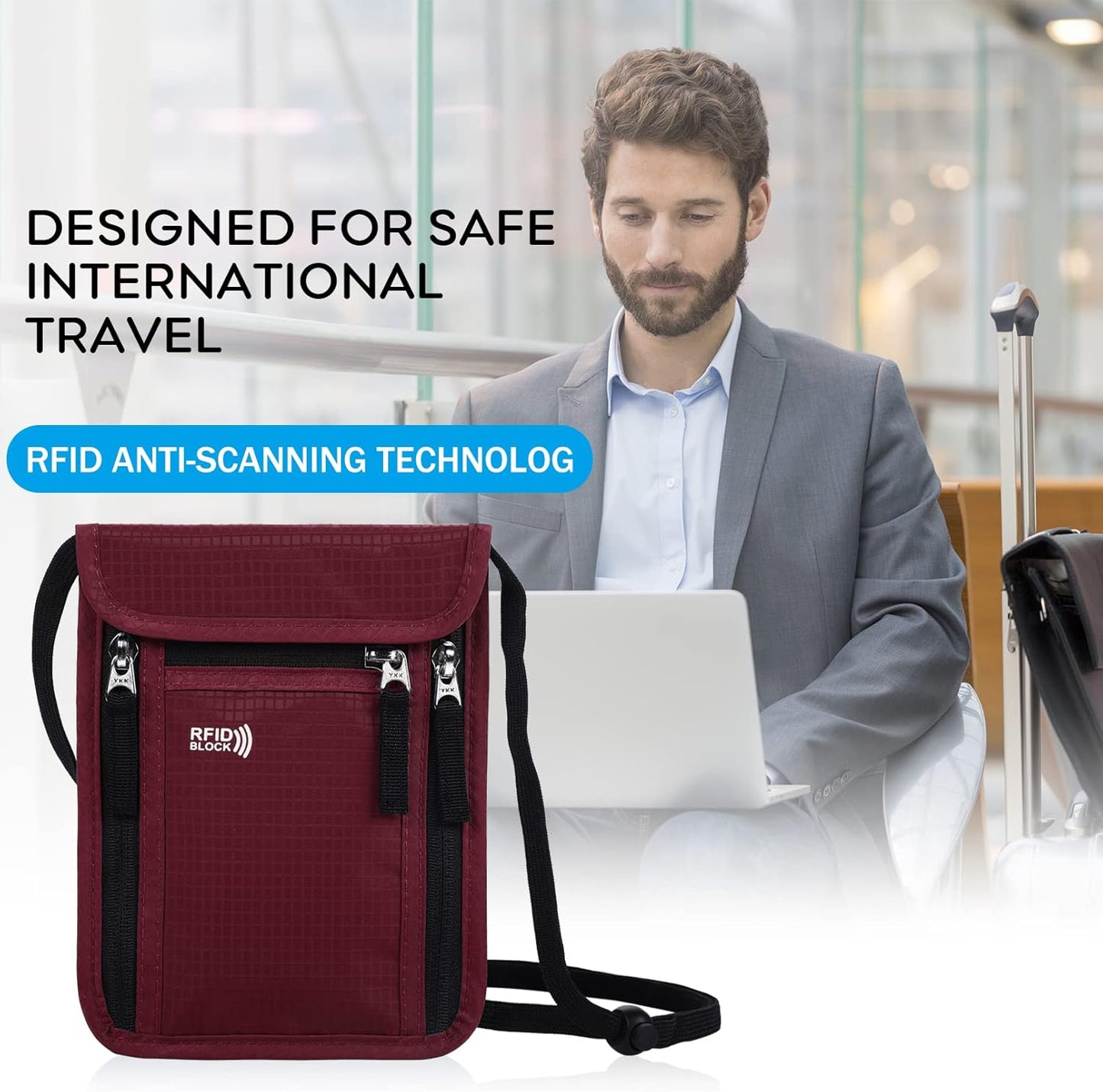 Travel Pouch Neck Wallet Family Passport Holder Organizer Case with RFID Blocking