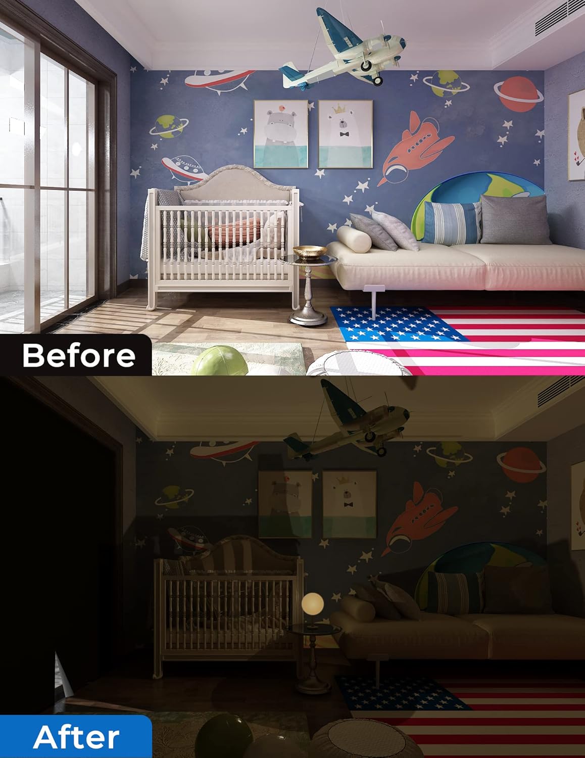 Sumobaby Blackout Curtains for Bedroom Portable 30"x68",No Drill Blackout Shades with Upgraded Hook&Loop Tapes,100% Black Out Window Cover,Thermal Insulated Blinds for Bedroom,Nursery(1 Panel,Black)