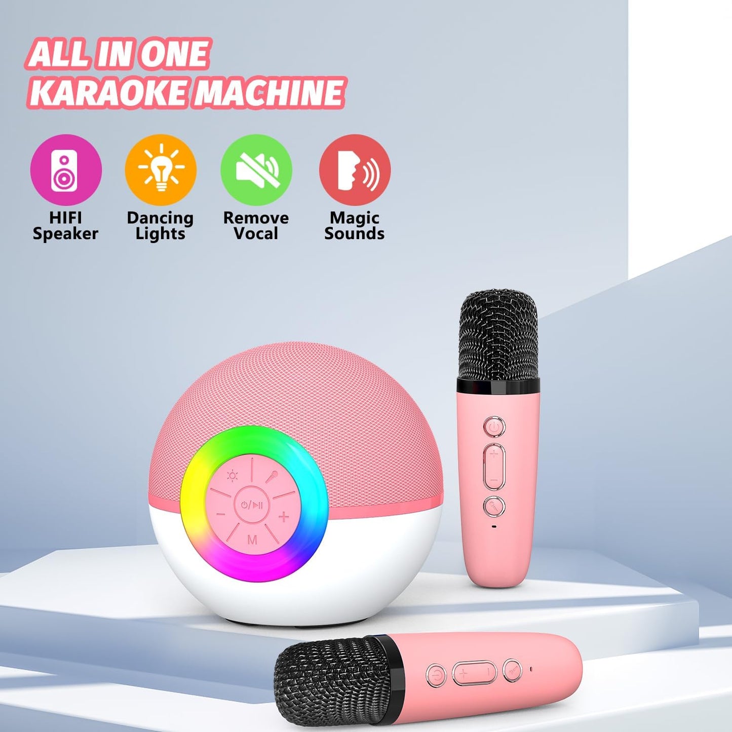 Mgaolo Mini Karaoke Machine for Kids Adults,Portable Bluetooth Speaker with 2 Wireless Microphones,Gift Toys with MP3 Player for Boys Girls 3-12 Year Old Birthday Family Home Party Present (Pink)