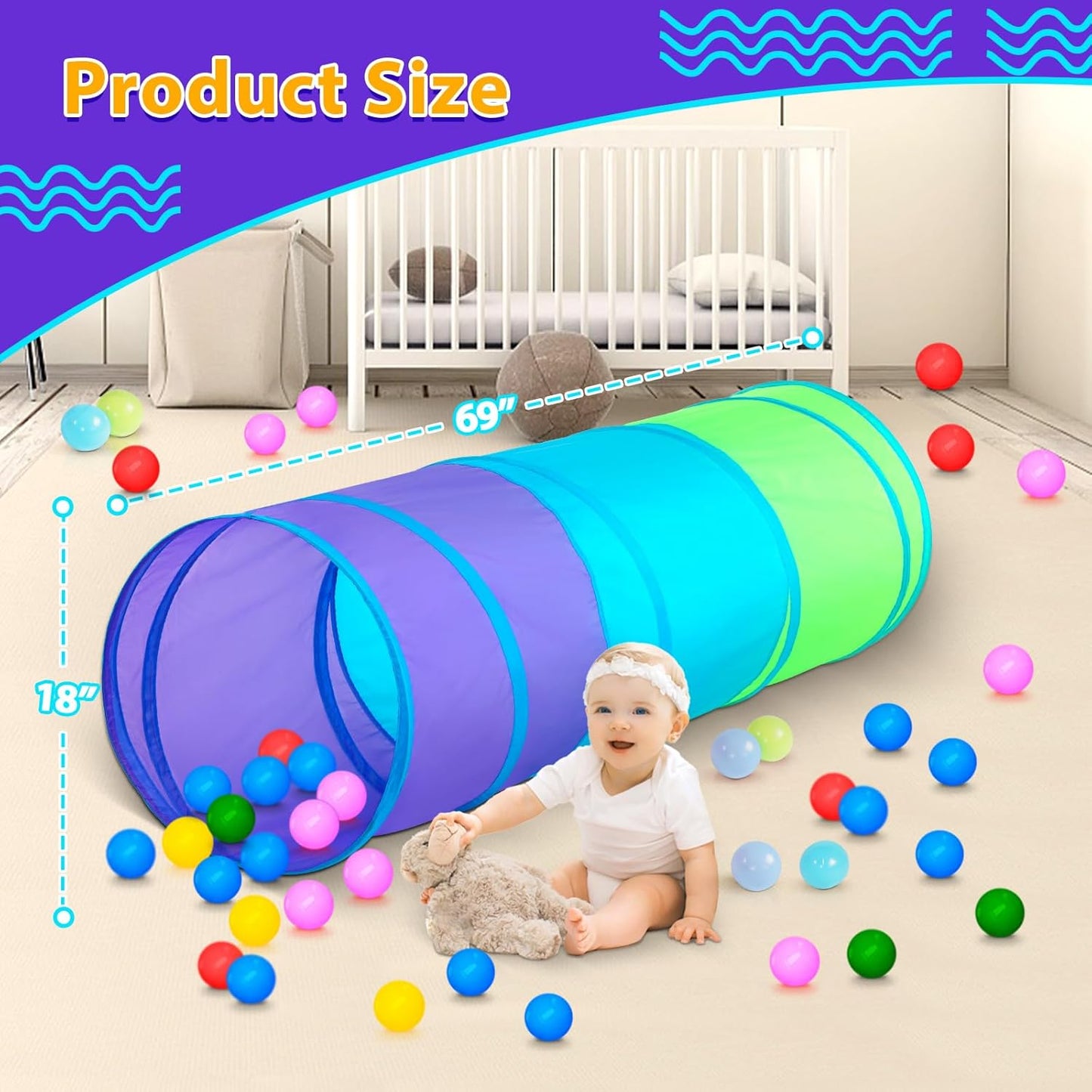 Moncoland Kids Play Tunnel Tent for Toddlers, Colorful Pop Up Crawl Toy Baby Infant Children or Dog Cat Pet, Collapsible Gift Boy and Girl Game (Colorful Kids Tunnel)