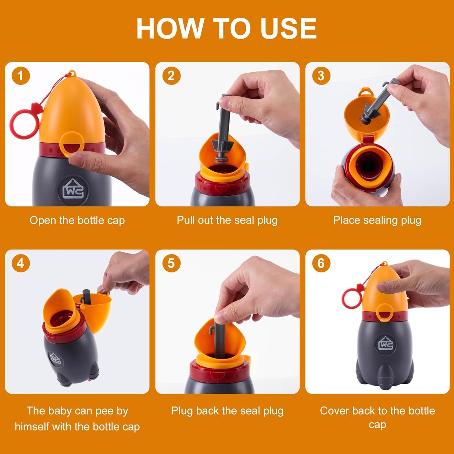 Travel Urinal for Kids,Rocket Toys Portable Emergency Urinal for Toddler,Light and Easy to Carry,Suitable for Car,Travel,Camping and Children's Urinal Potty Training(Vitality Orange)