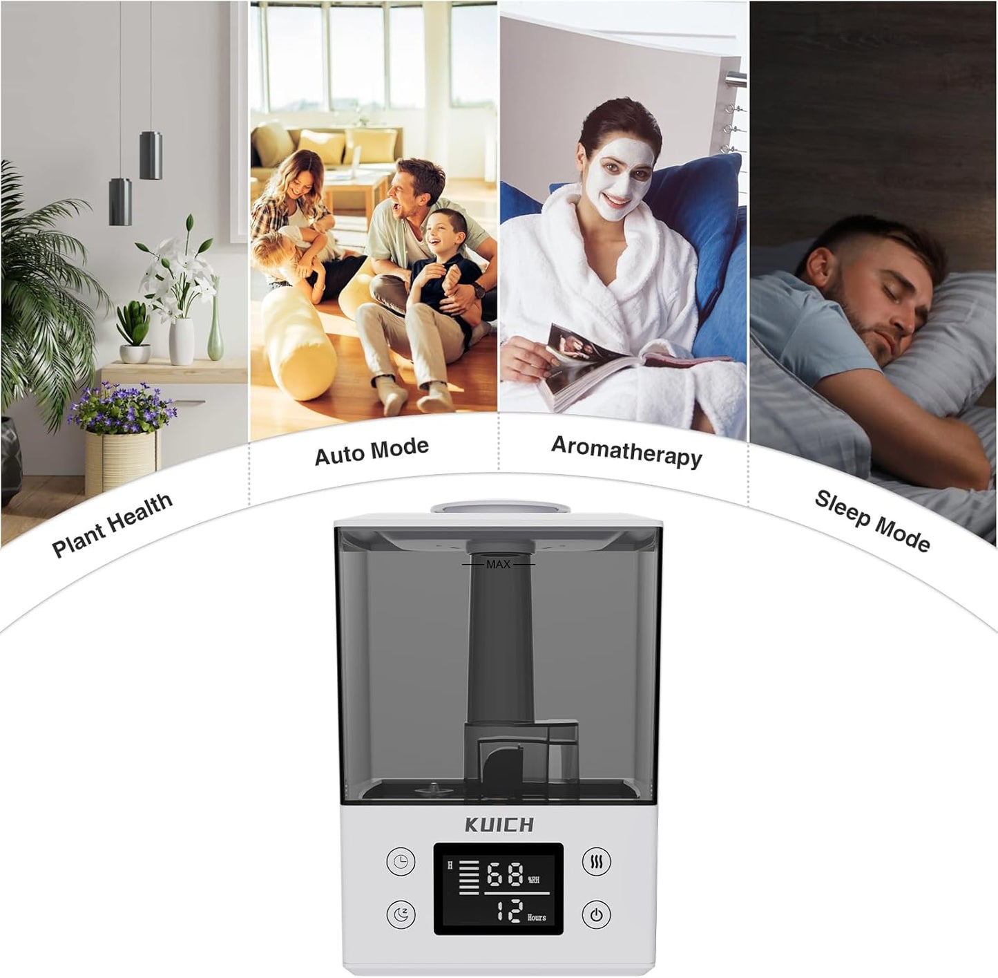 2.4L Air Humidifiers for Bedroom Baby - 26dB Quiet Cool Mist Air Humidifier for Nursery & Plants, Top Fill Air Humidifier Lasts Up to 30 Hours, Auto Shut-Off, Easy to Fill and Clean