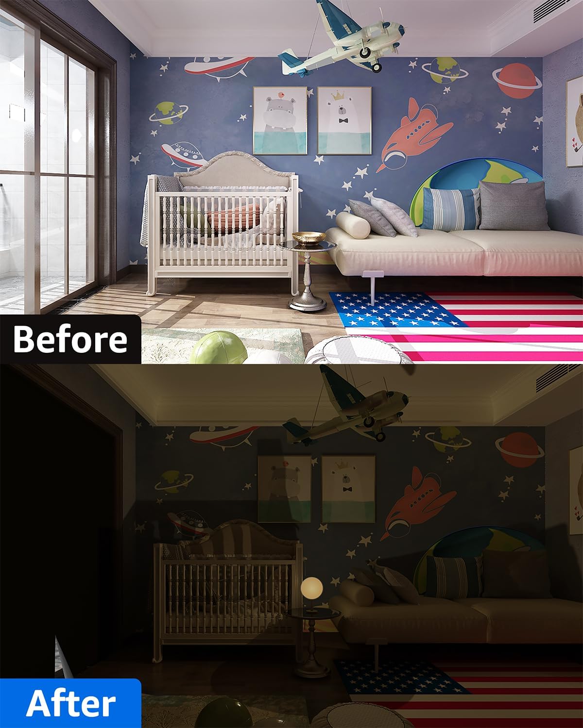 Sumobaby Blackout Curtains for Bedroom Portable 12"x70",No Drill Blackout Shades with Upgraded Hook&Loop Tapes,100% Black Out Window Cover,Thermal Insulated Blinds for Bedroom,Nursery(1 Panel,Black)