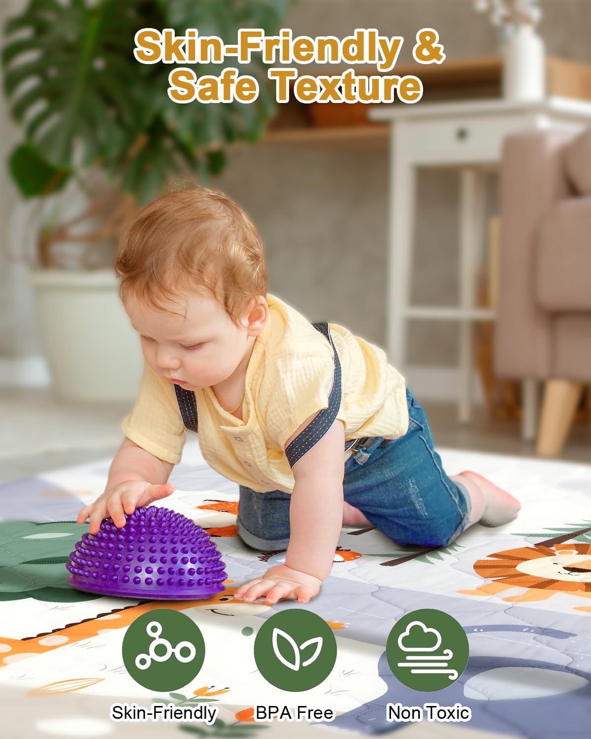 Premium Foam Baby Play Mat 50" x 50" – Removable & Machine Washable Cover, Extra Thick Padding Playpen Mat, Non-Slip Crawling Mat, Easy to Clean for Infants, Toddlers & Babies