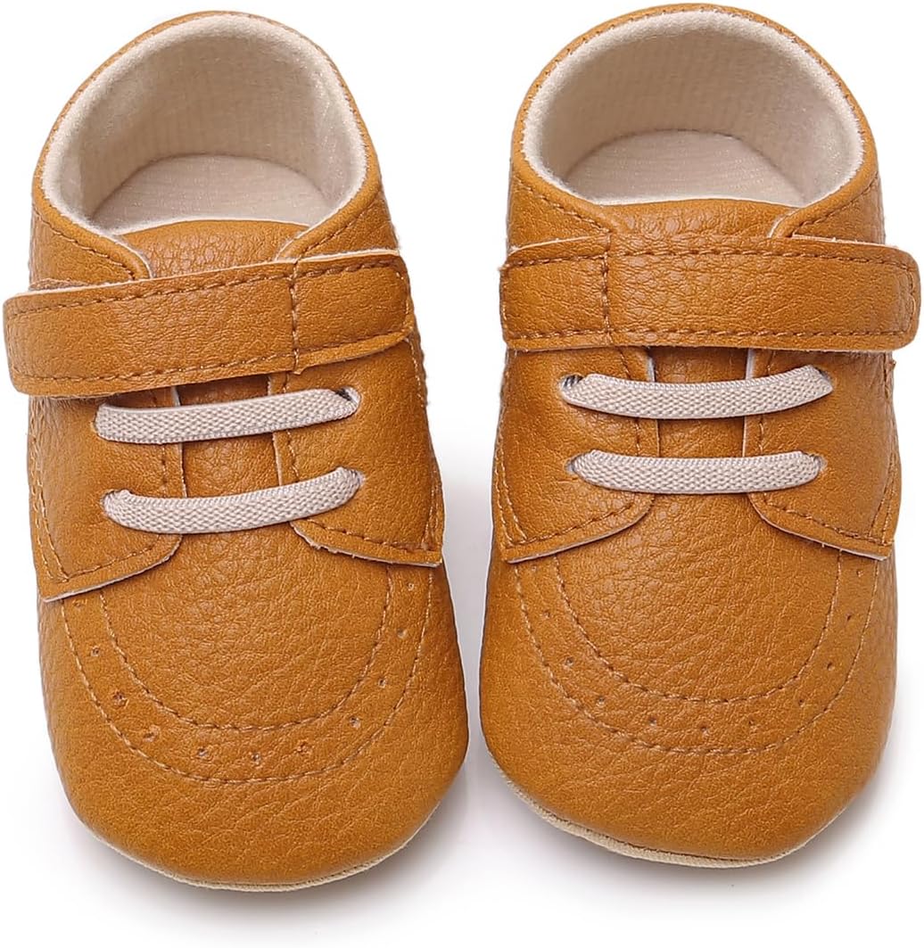 SOFMUO Baby Boys Girls High Top Ankle PU Leather Sneakers Soft Rubber Sole Infant Moccasins Newborn Oxford Loafers Anti-Slip Toddler Wedding Uniform Dress Shoes