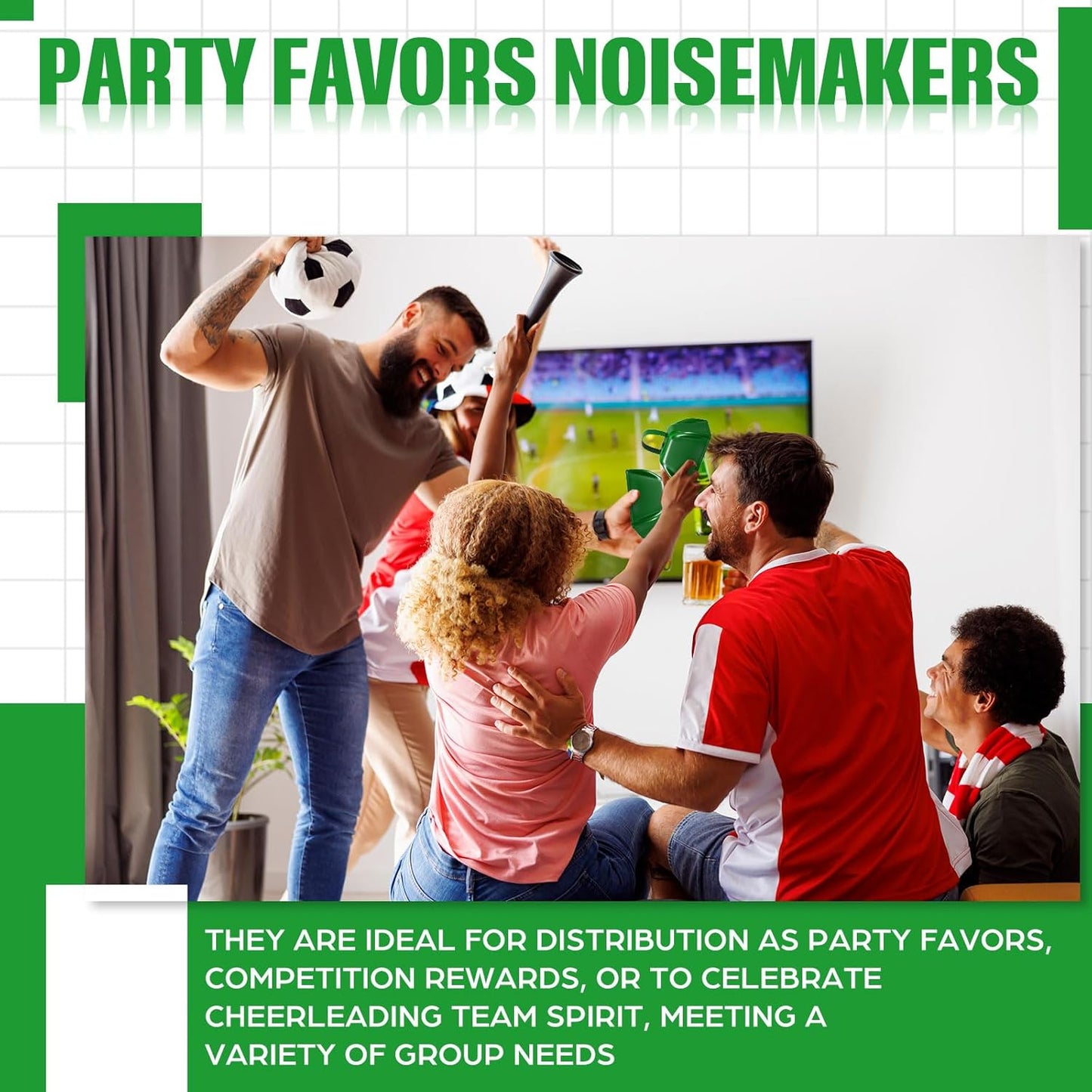 6 Pcs 3 Inch Metal Cowbells Noise Maker Hand Percussion Cow Bells with Handles for Sporting Events Cheering Noisemakers Weddings Team Spirit Sports Party Favors (Green)