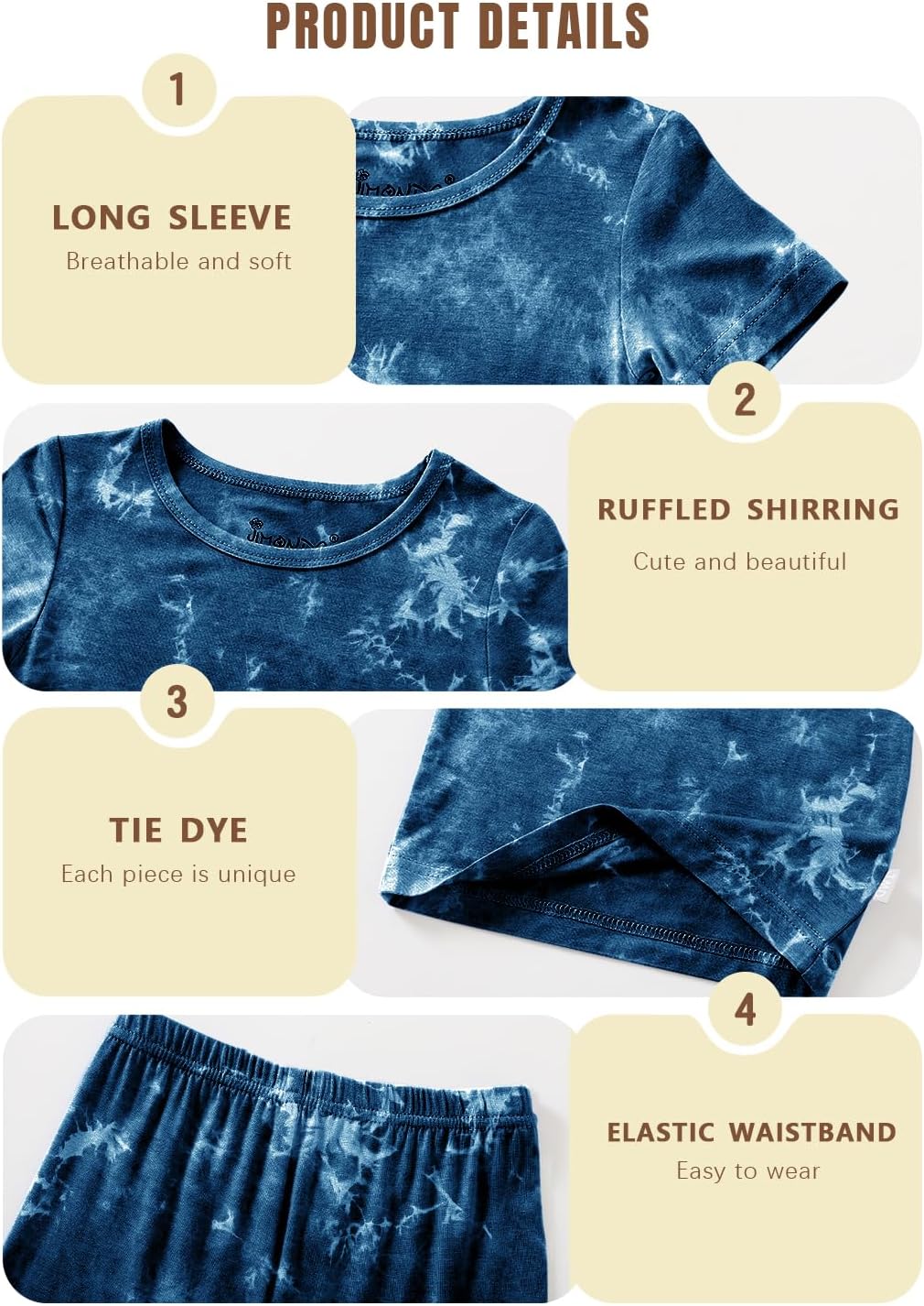 Jimonda Baby/Toddler Soft Sleepwear Short sleeve Kids Cool Pajama Outdoor 2-Piece Shirt&Shorts Casual sets Tie Dye PJ