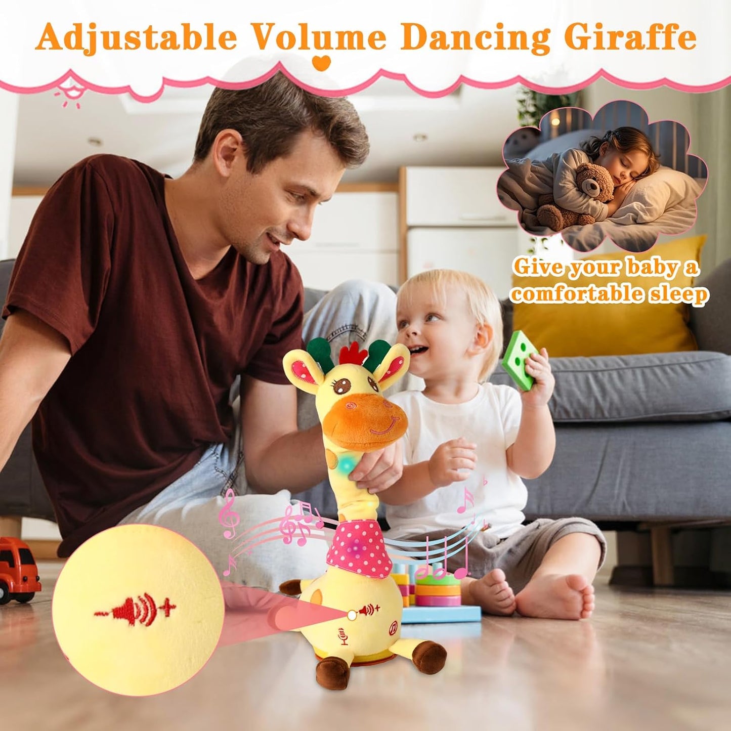 Dancing Talking Giraffe Toy, Stuffed Animal Baby Toy Repeating What You Say, Glowing Musical Giraffe with 10 Children's Songs Gifts for Toddlers 1-3 Years Old