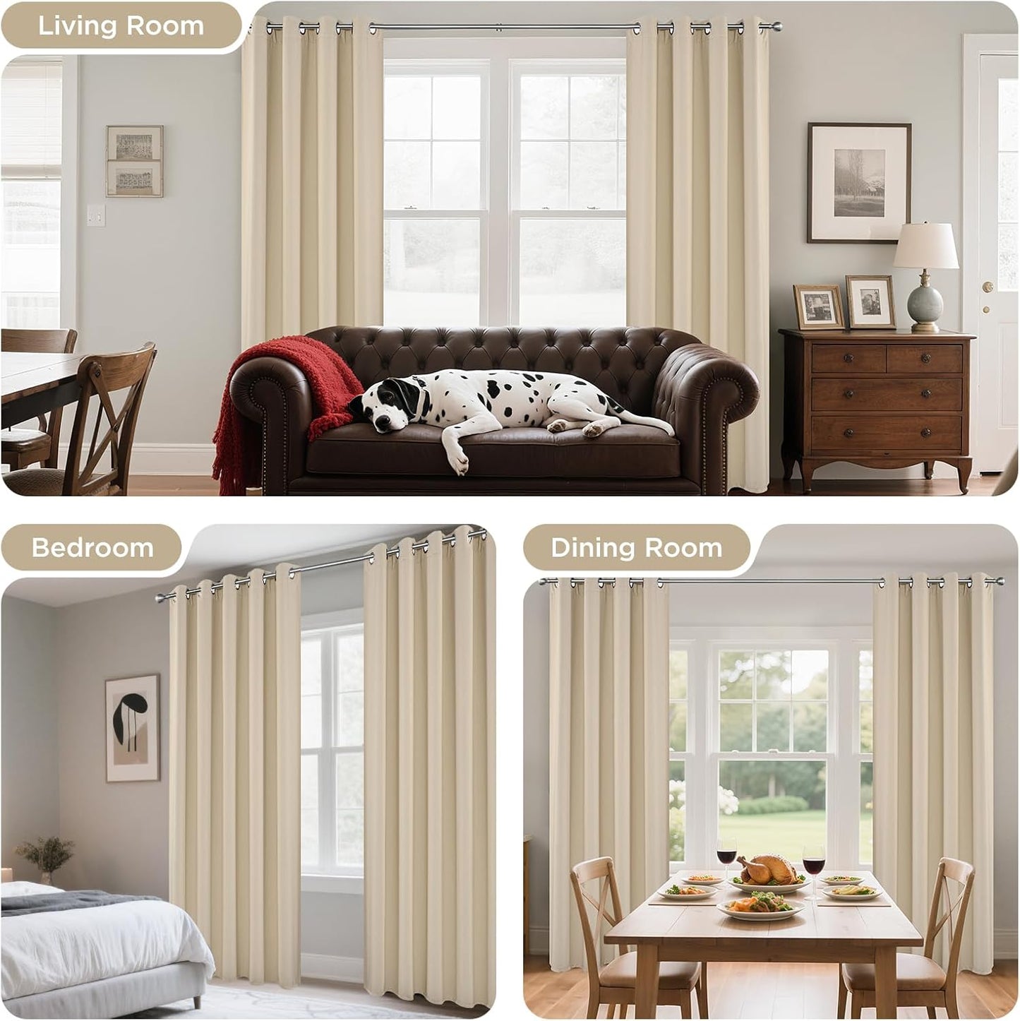 Joydeco Blackout Curtains 95 Inches Long 1 Panel, Thermal Insulated Long Curtains& Drapes 1 Piece, Room Darkening Grommet Drapes for Living Room Bedroom Window (W70 x L95 Inch, Light Beige)