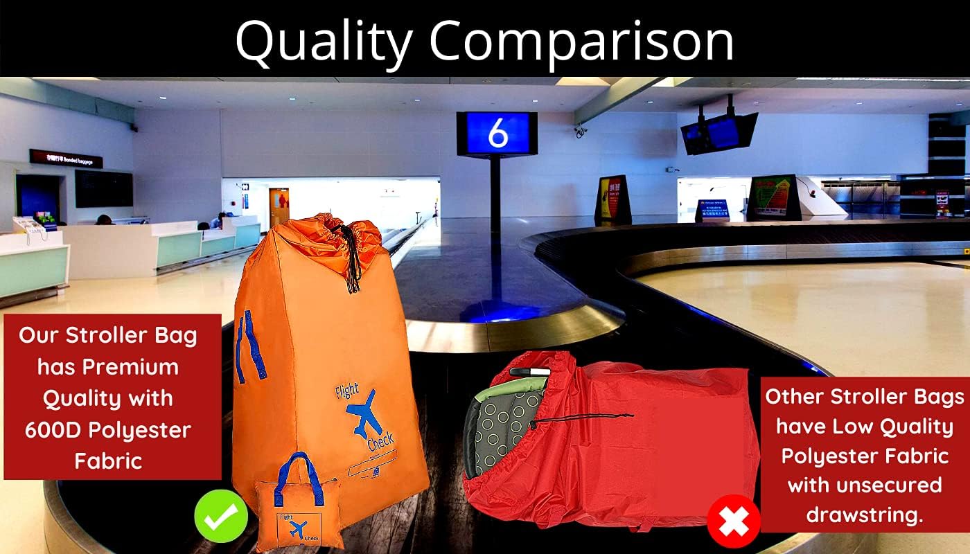 Alnoor USA Gate Check Bag for Single & Double Stroller Travel Bag for Air Plane | Extra Large & Ultra Durable - Includes Padded Shoulder Straps for Comfort & Durability With Pouch – Bonus E-Book